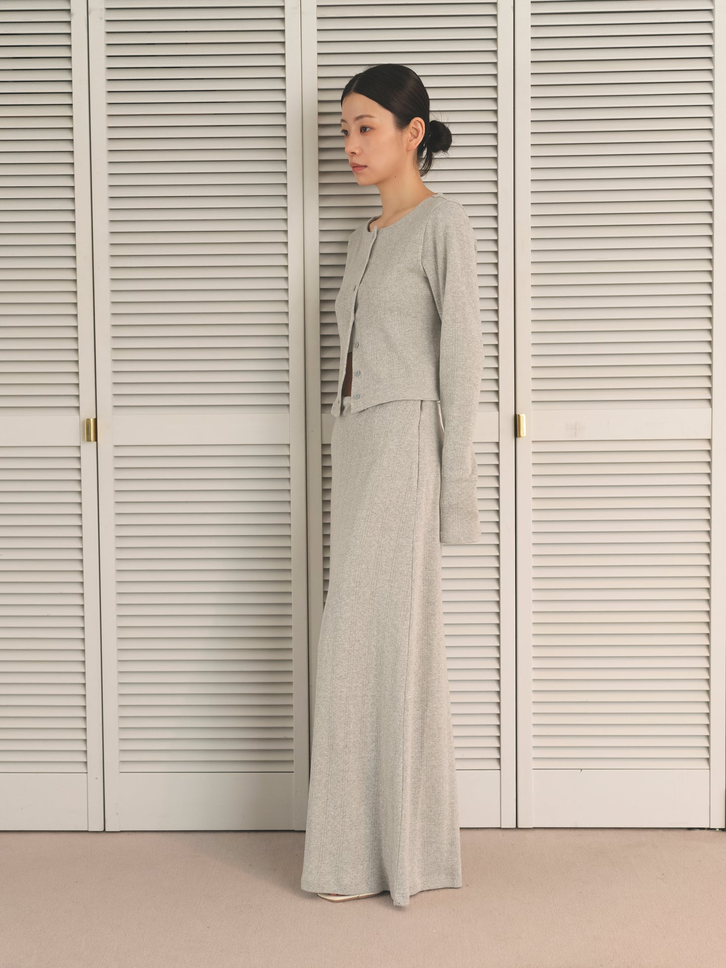 Eyelet Cotton I-Line Skirt-Gray-