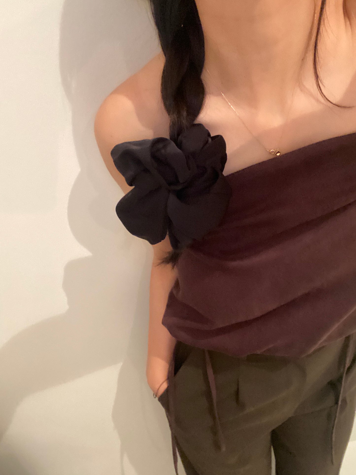 suede balloon bustier-BROWN