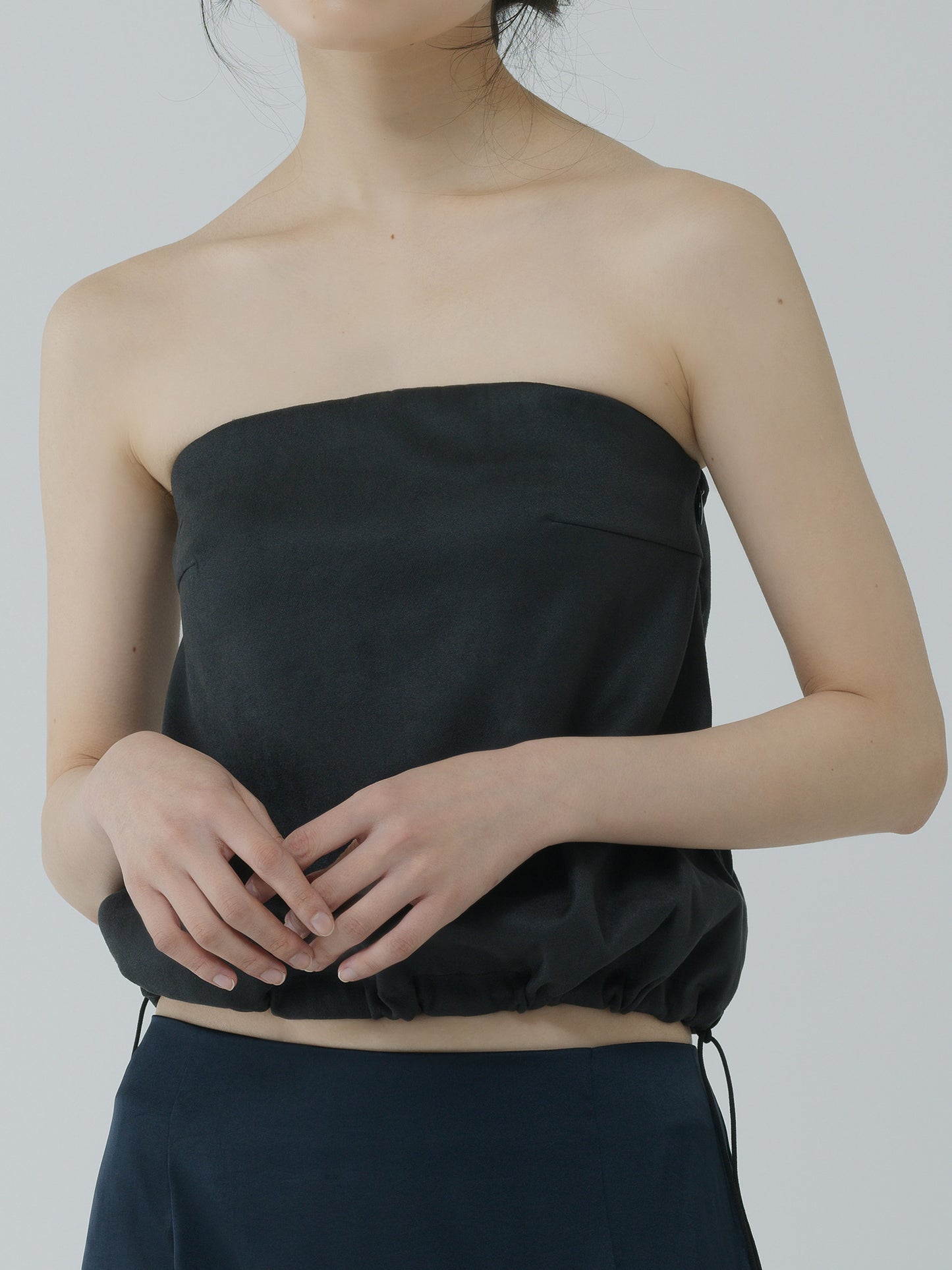 suede balloon bustier-NAVY