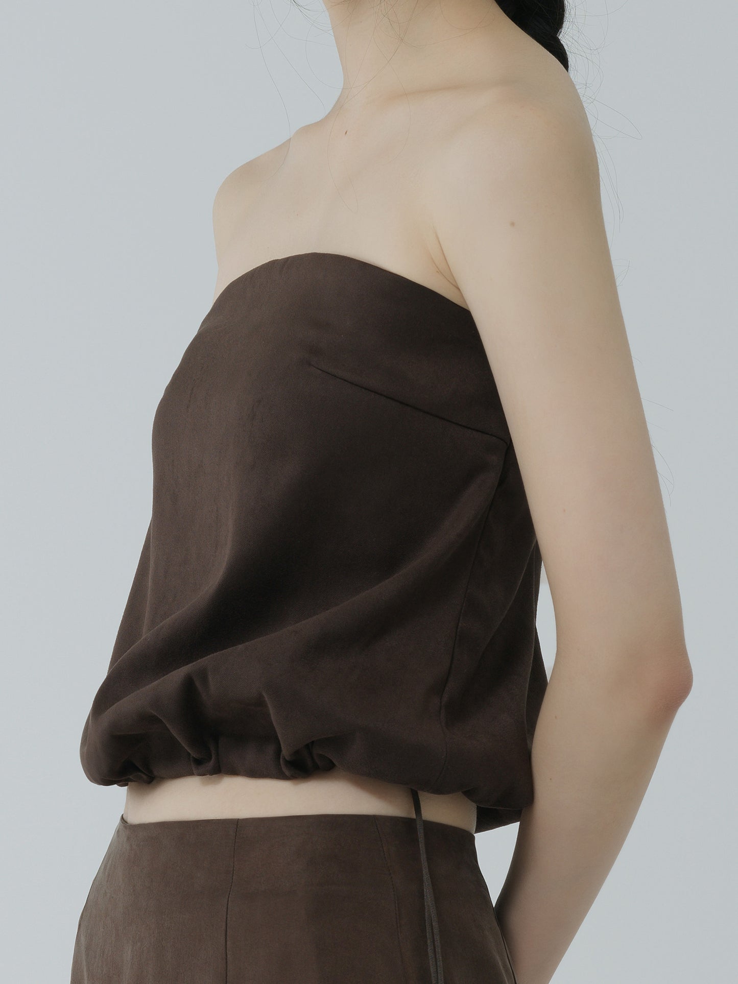 suede balloon bustier-BROWN