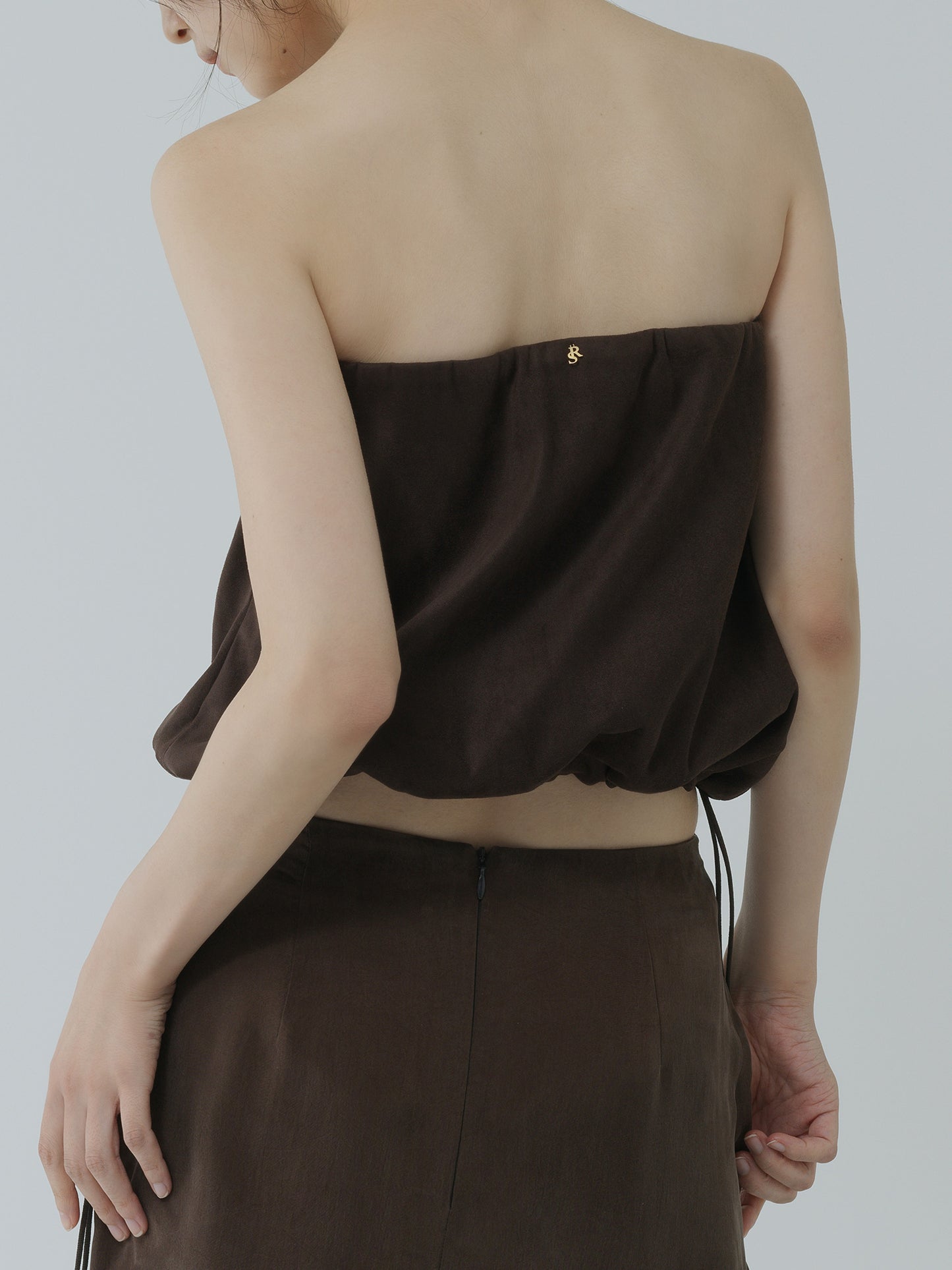 suede balloon bustier-BROWN