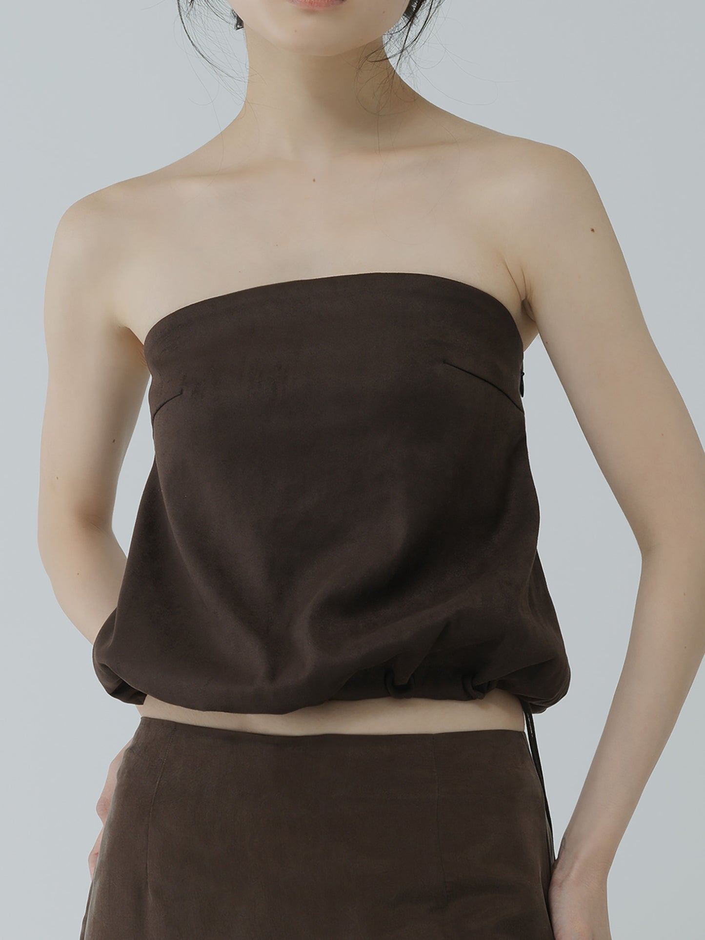suede balloon bustier-BROWN