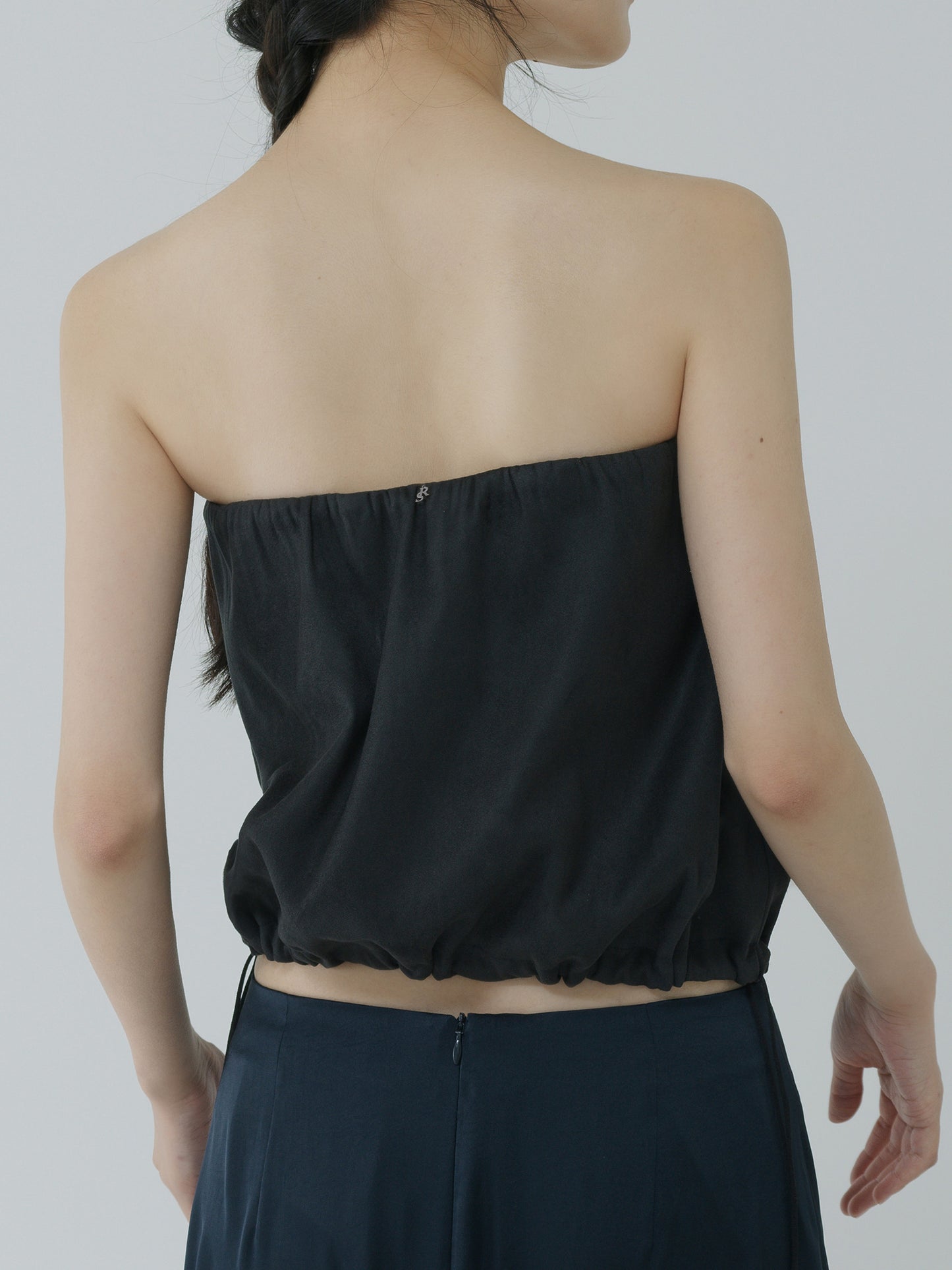 suede balloon bustier-NAVY