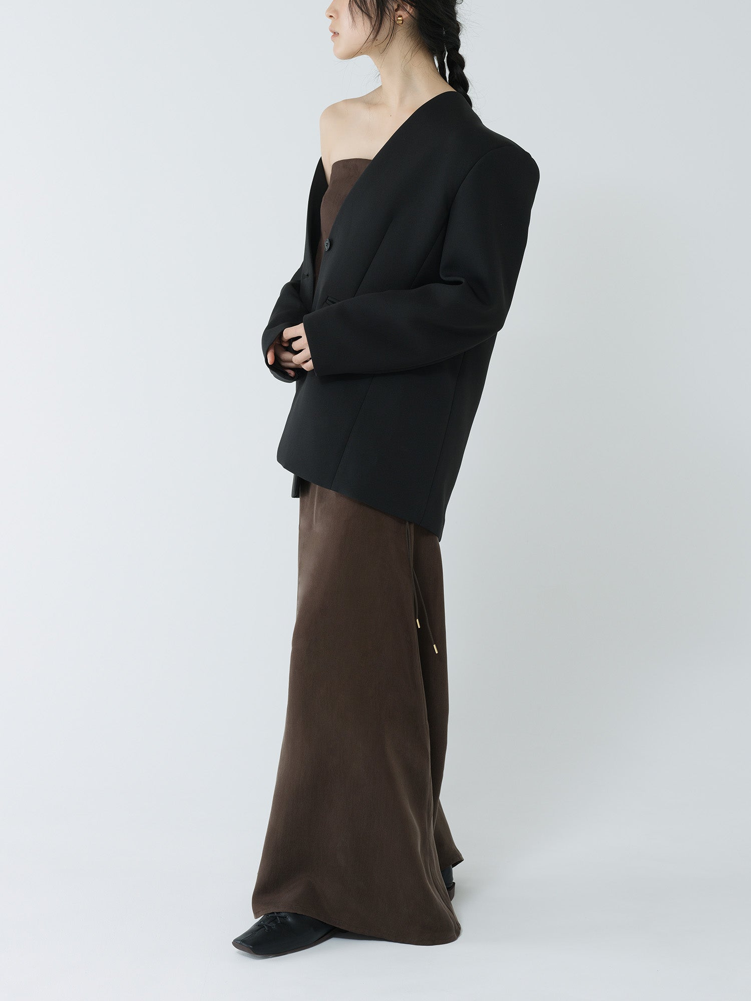 RAW STUDIO - satin ankle-length skirt-BROWN