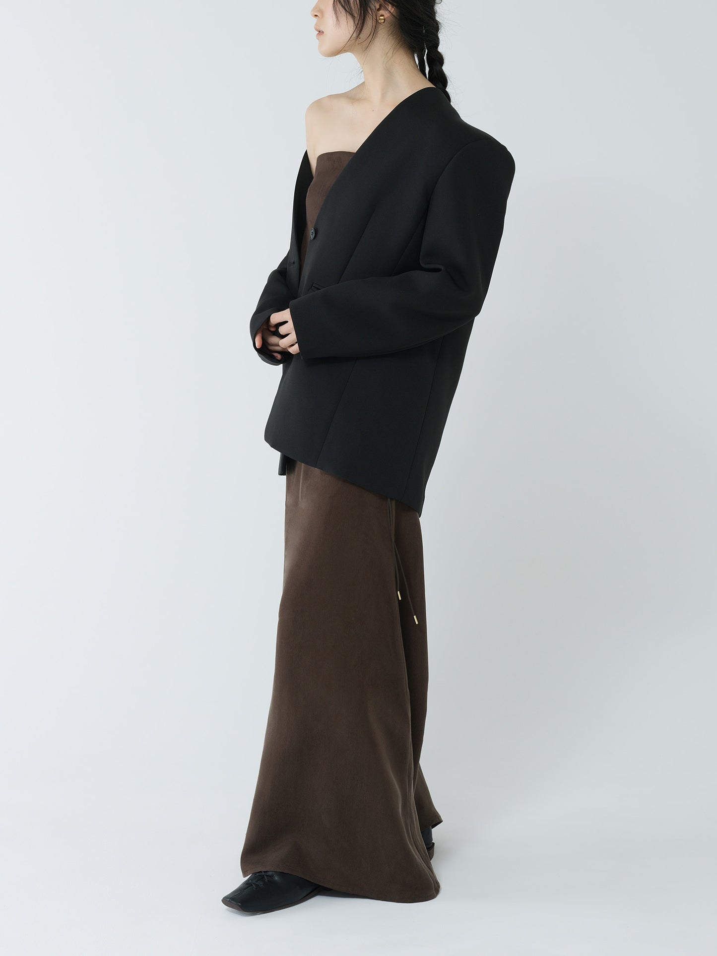 satin ankle-length skirt-BROWN