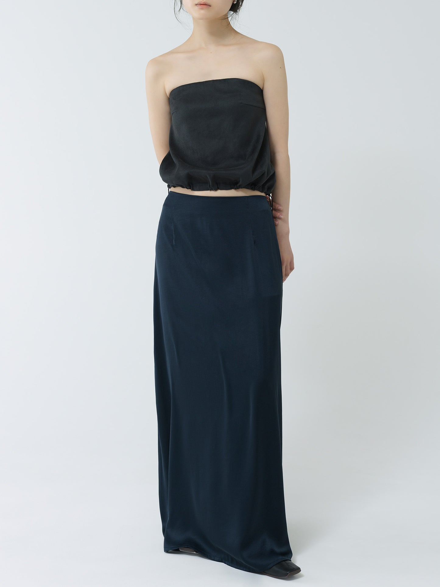 satin ankle-length skirt-NAVY