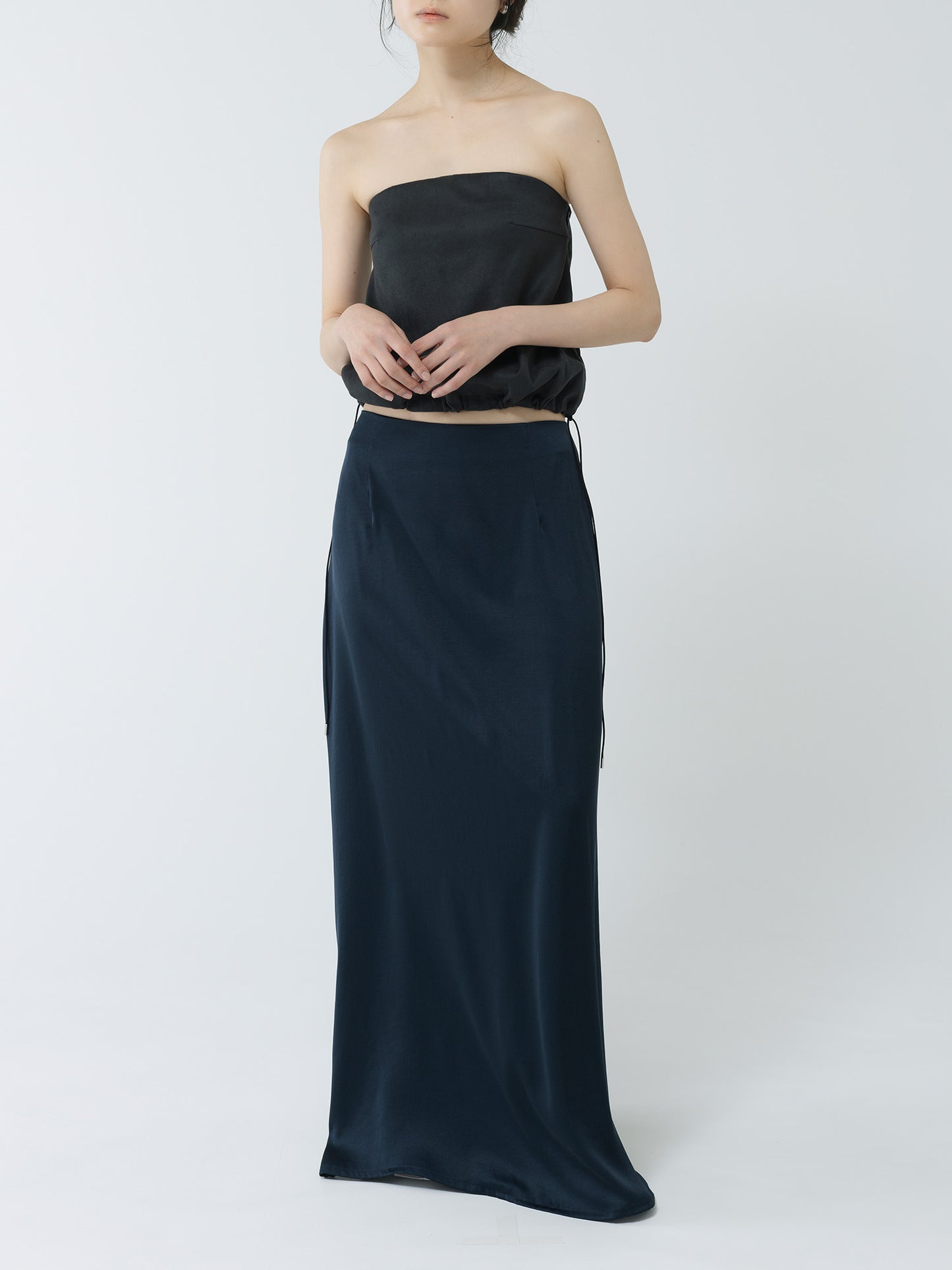 suede balloon bustier-NAVY