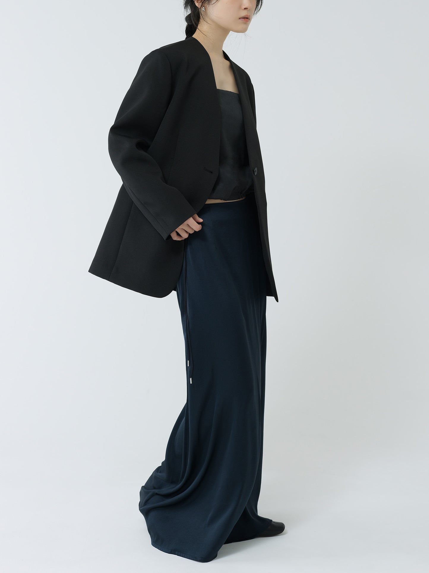 suede balloon bustier-NAVY