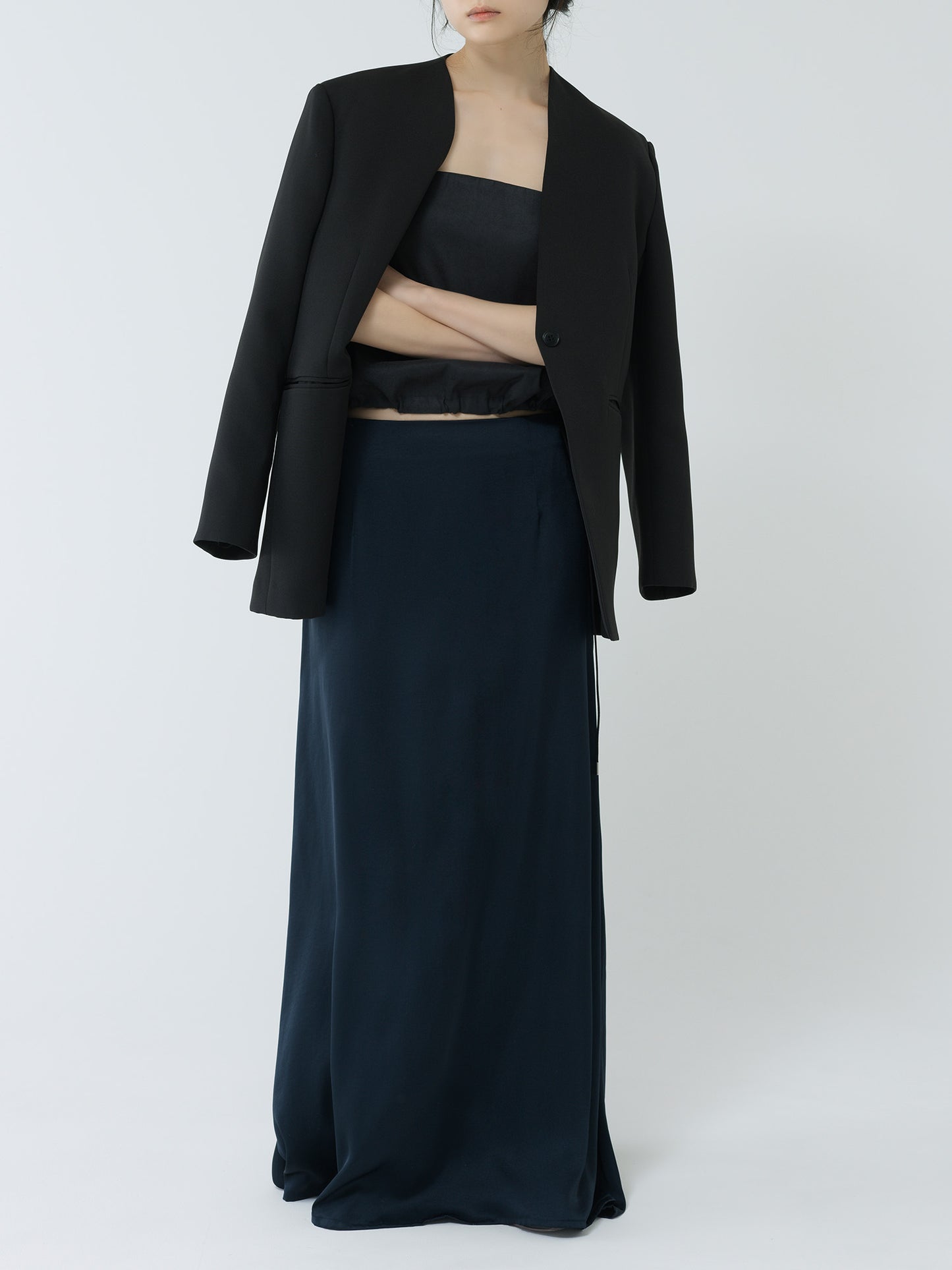 satin ankle-length skirt-NAVY