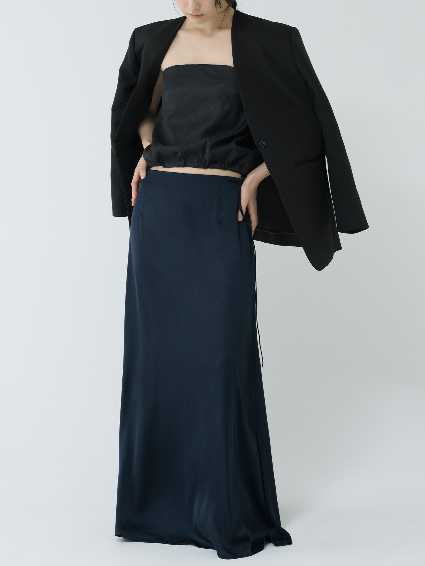 satin ankle-length skirt-NAVY