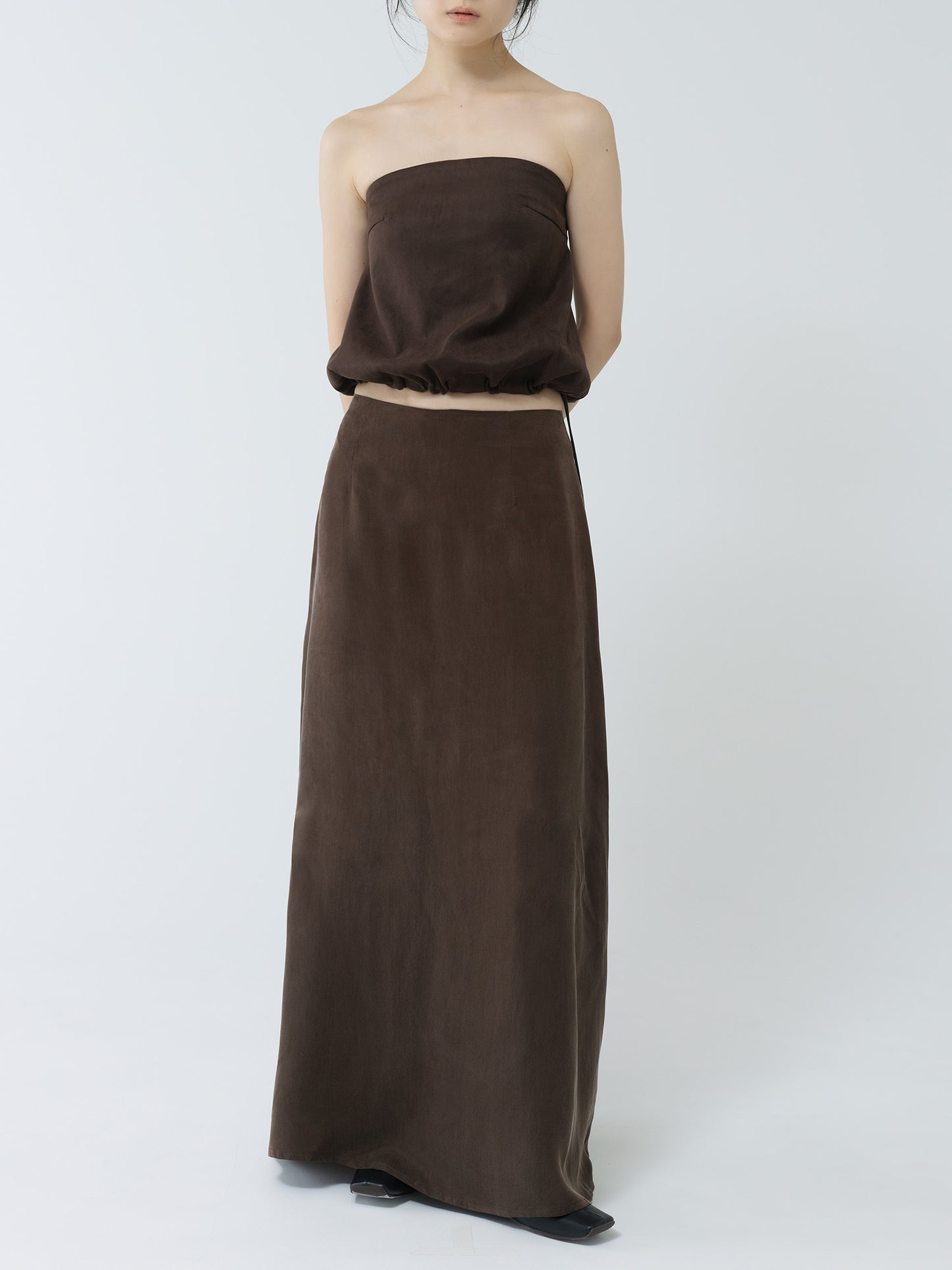 satin ankle-length skirt-BROWN