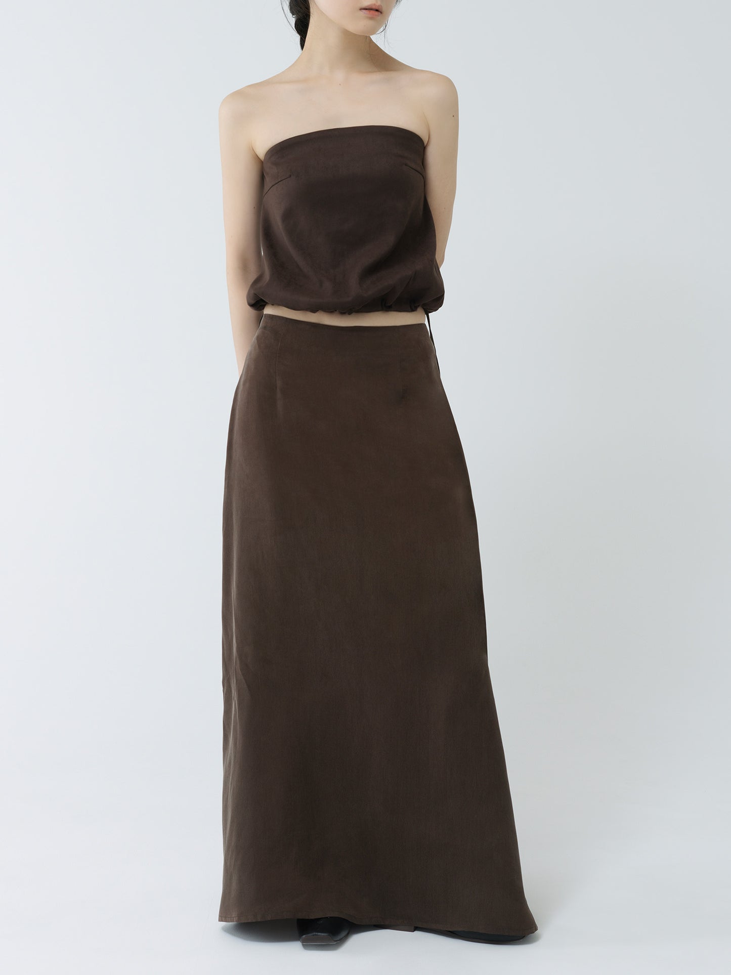 satin ankle-length skirt-BROWN