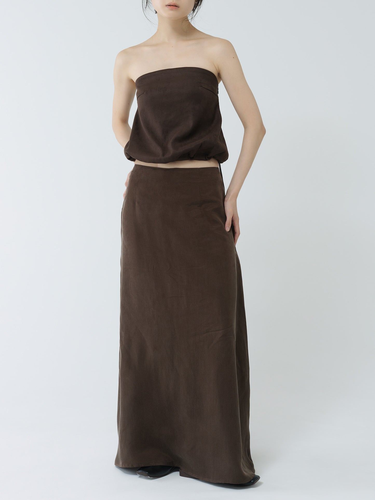 suede balloon bustier-BROWN