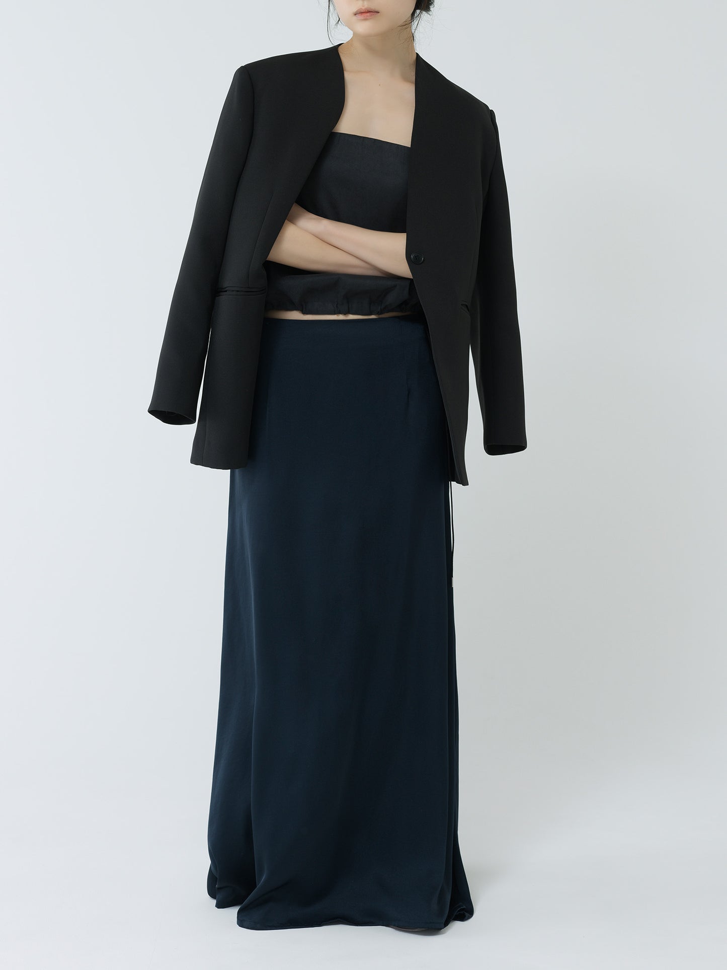 suede balloon bustier-NAVY