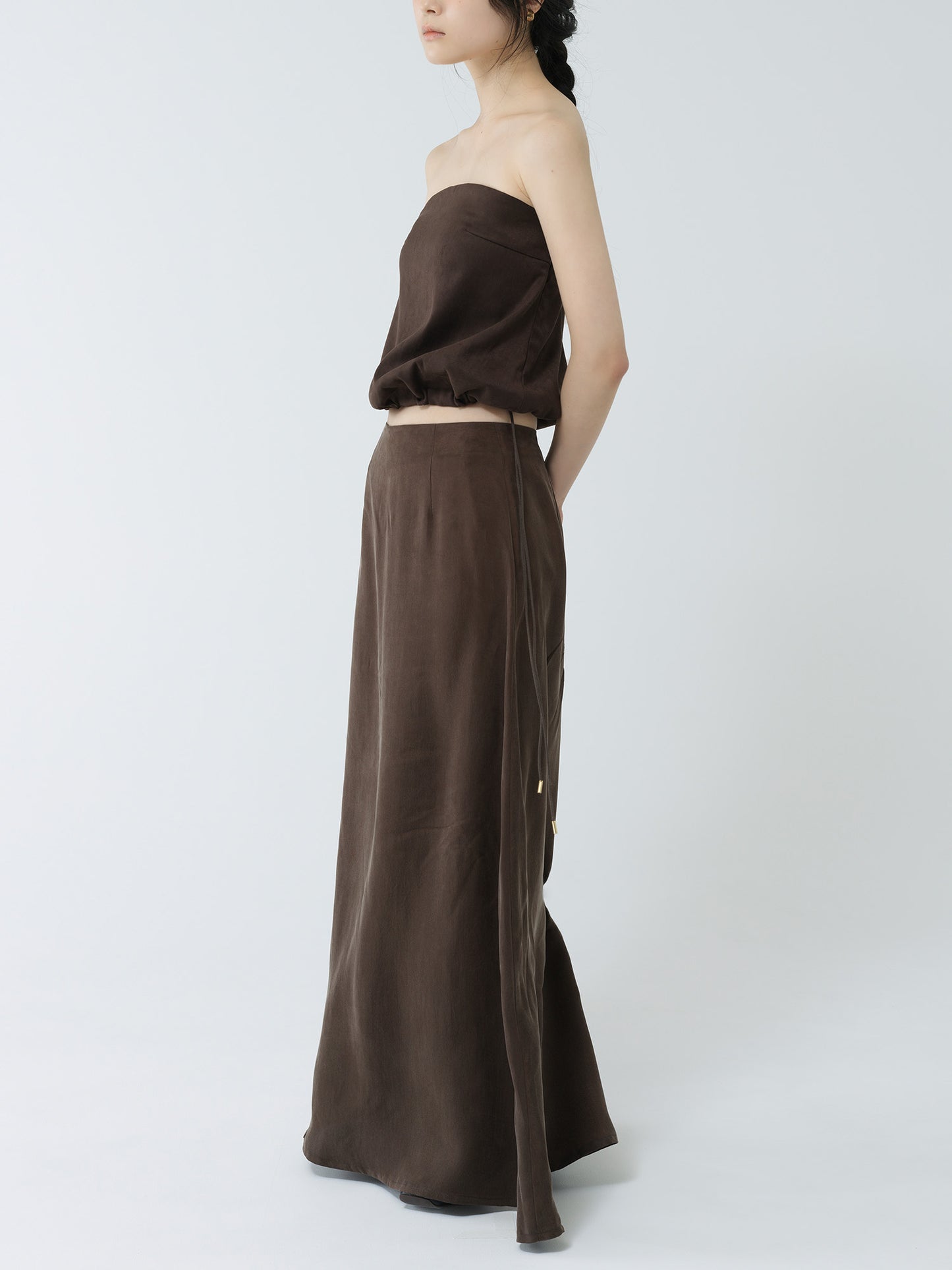 satin ankle-length skirt-BROWN