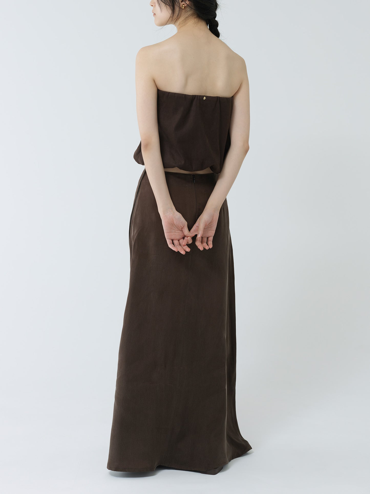 suede balloon bustier-BROWN