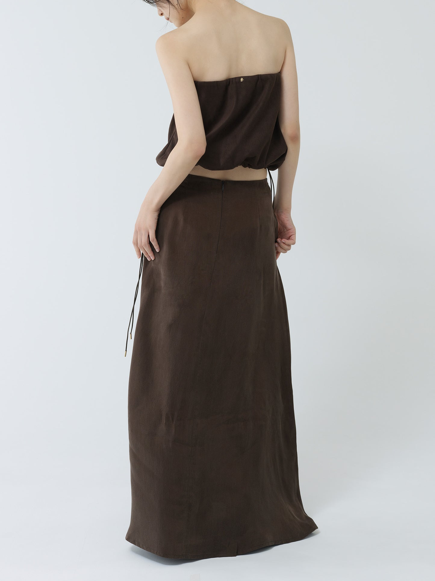 satin ankle-length skirt-BROWN
