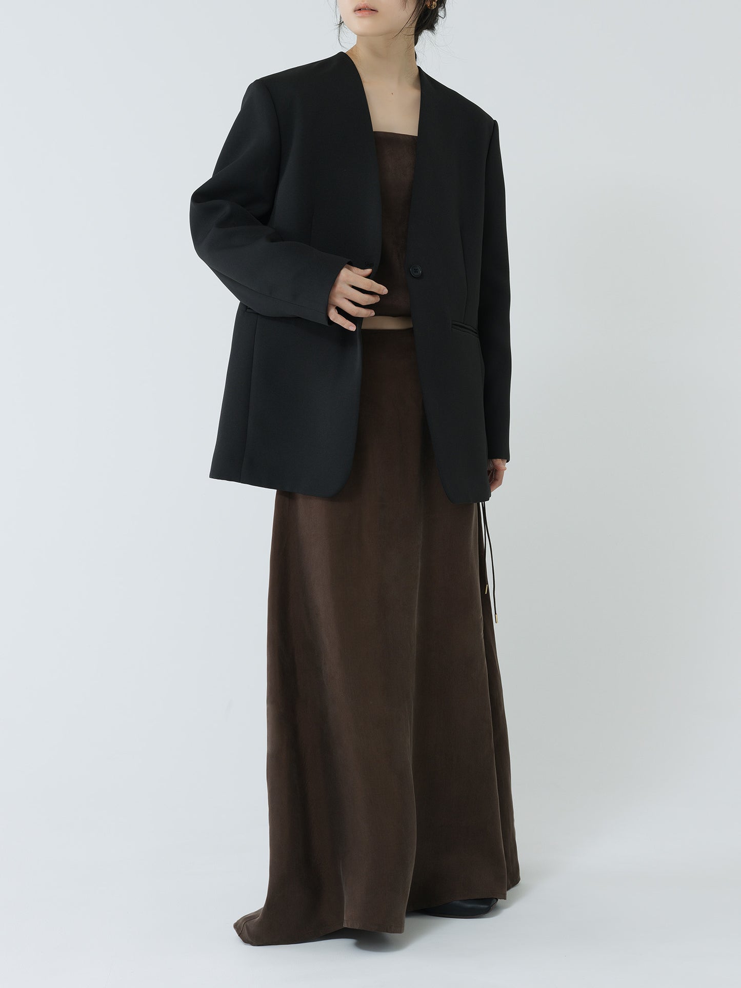 suede balloon bustier-BROWN