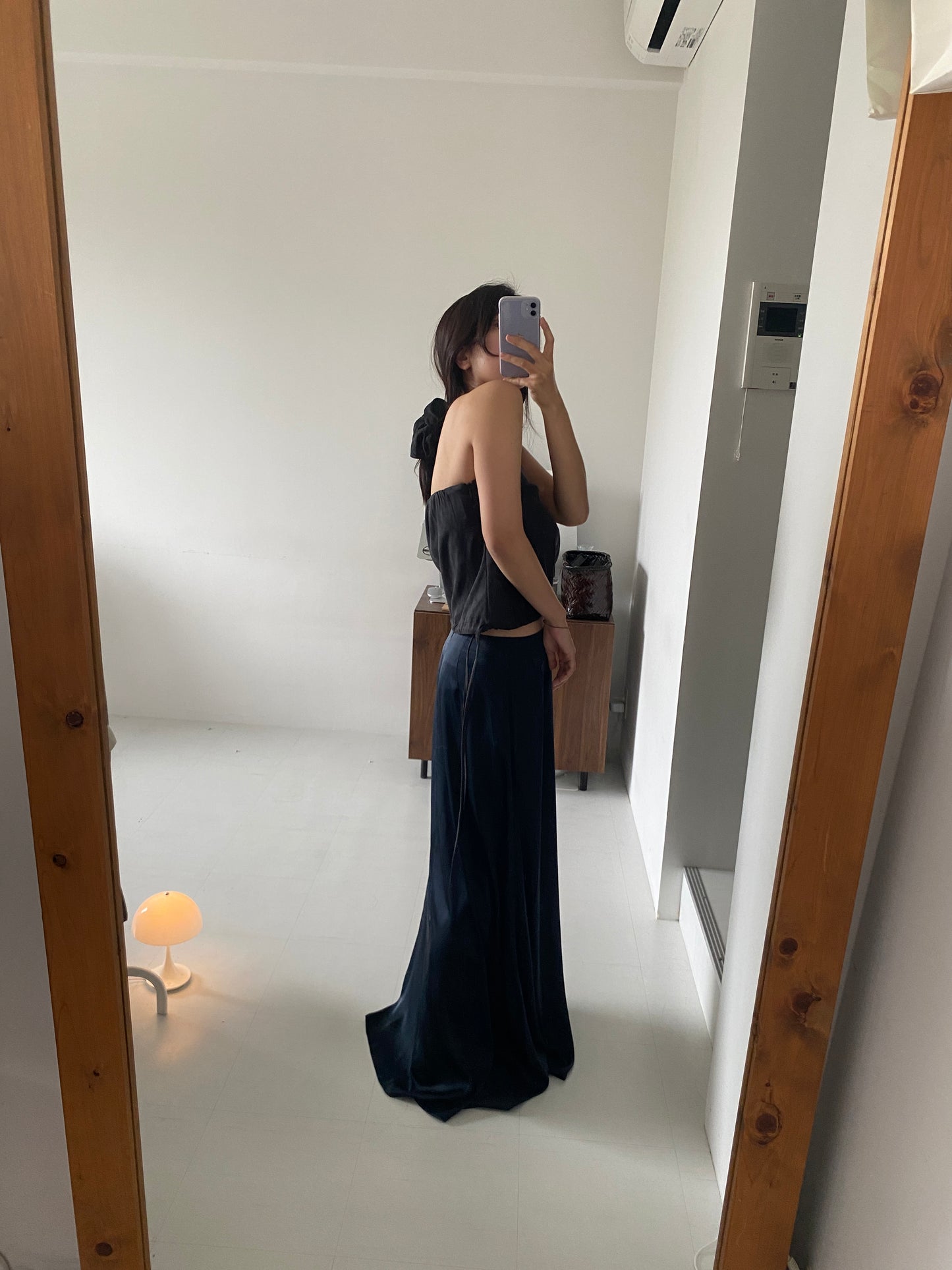 suede balloon bustier-NAVY