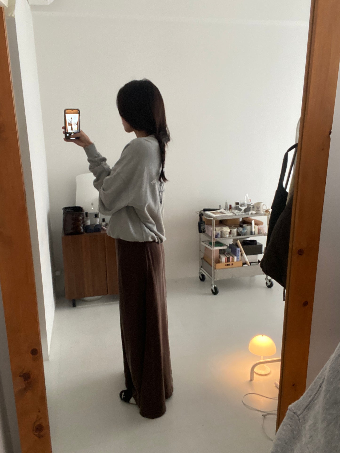 satin ankle-length skirt-BROWN