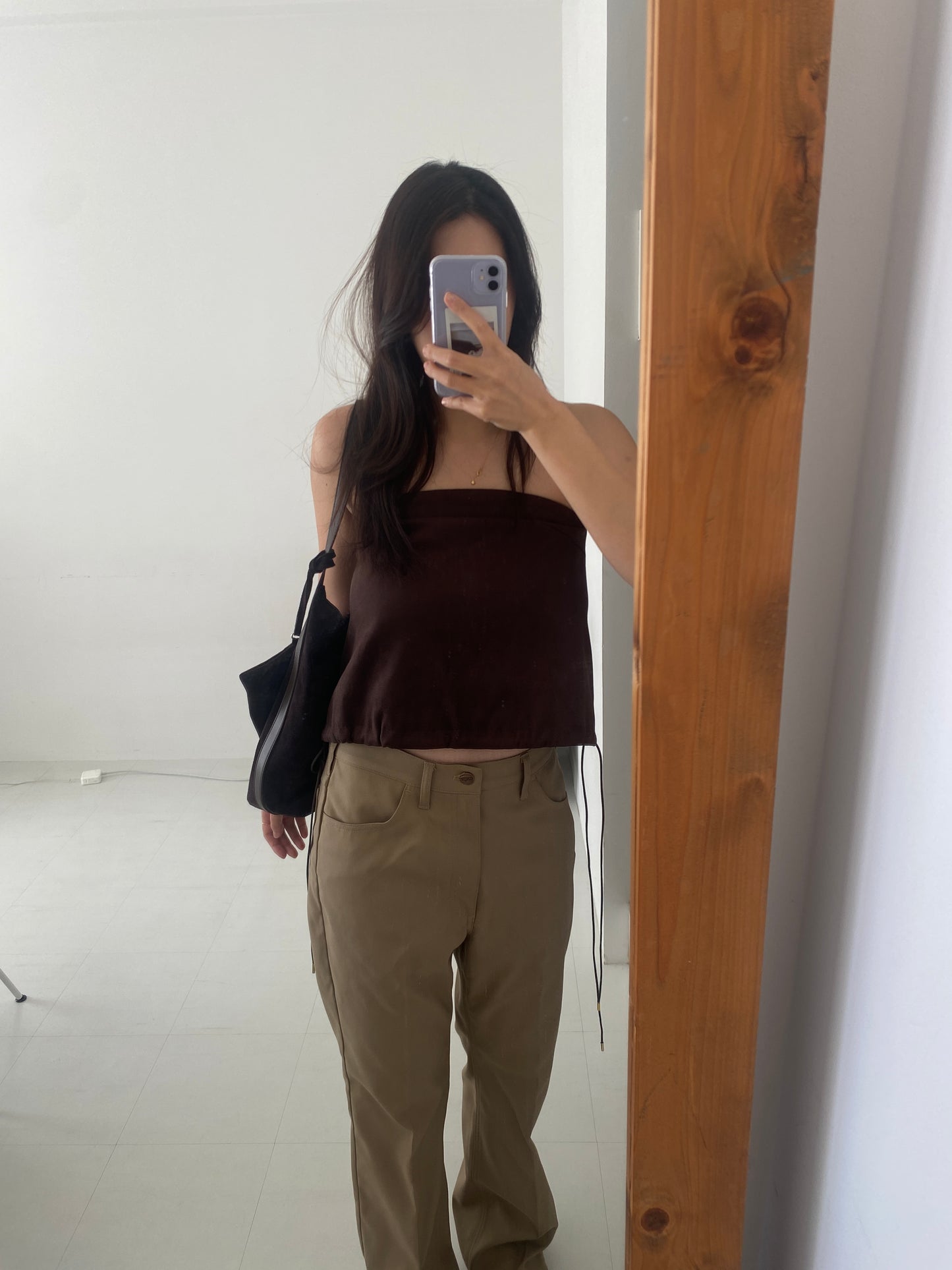 suede balloon bustier-BROWN