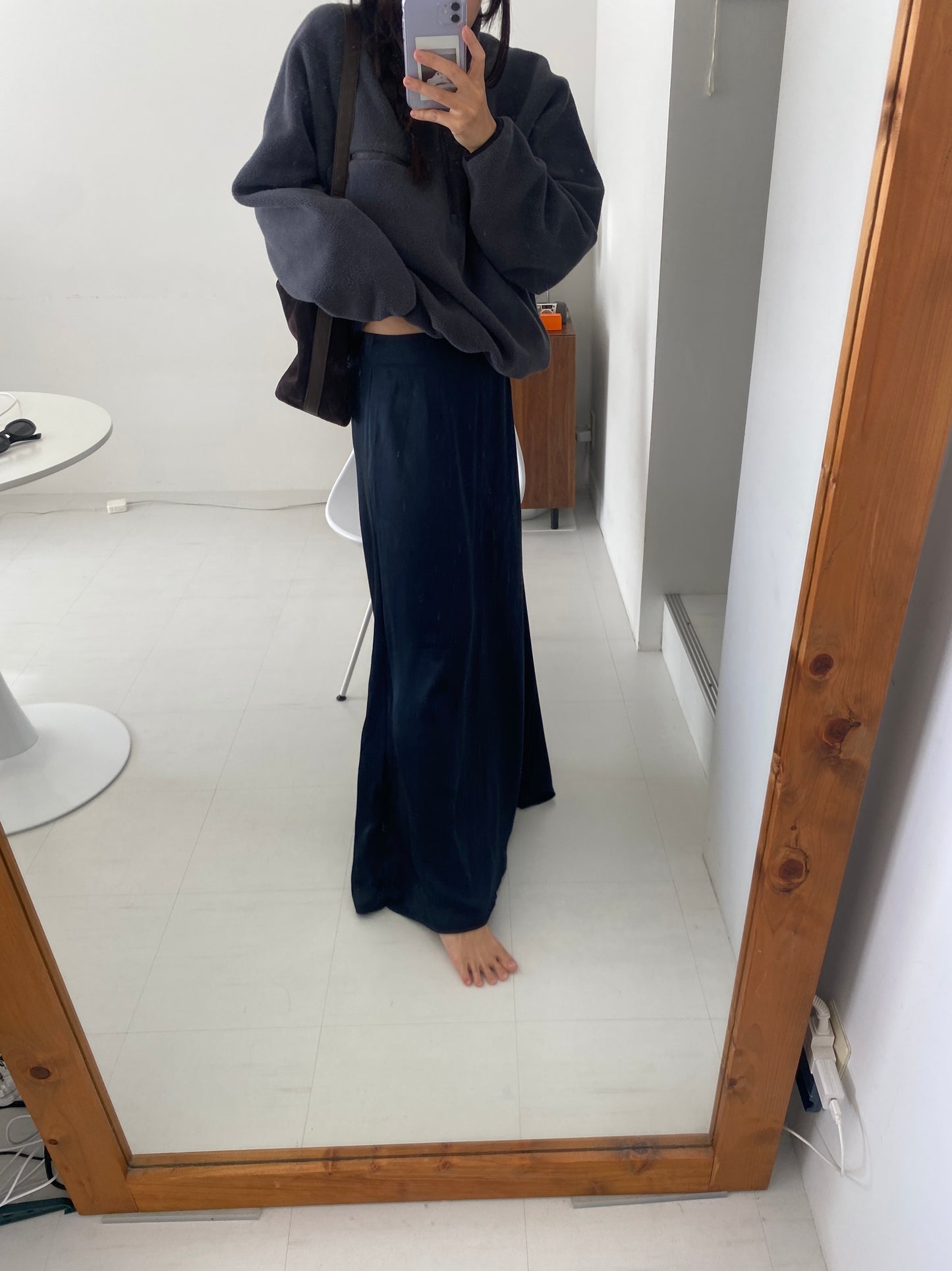 satin ankle-length skirt-NAVY