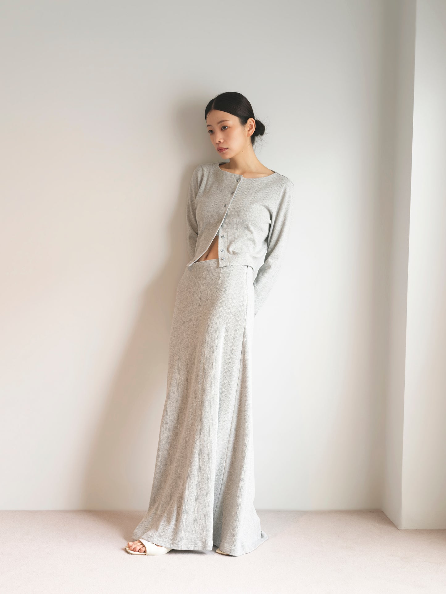 Eyelet Cotton I-Line Skirt-Gray-