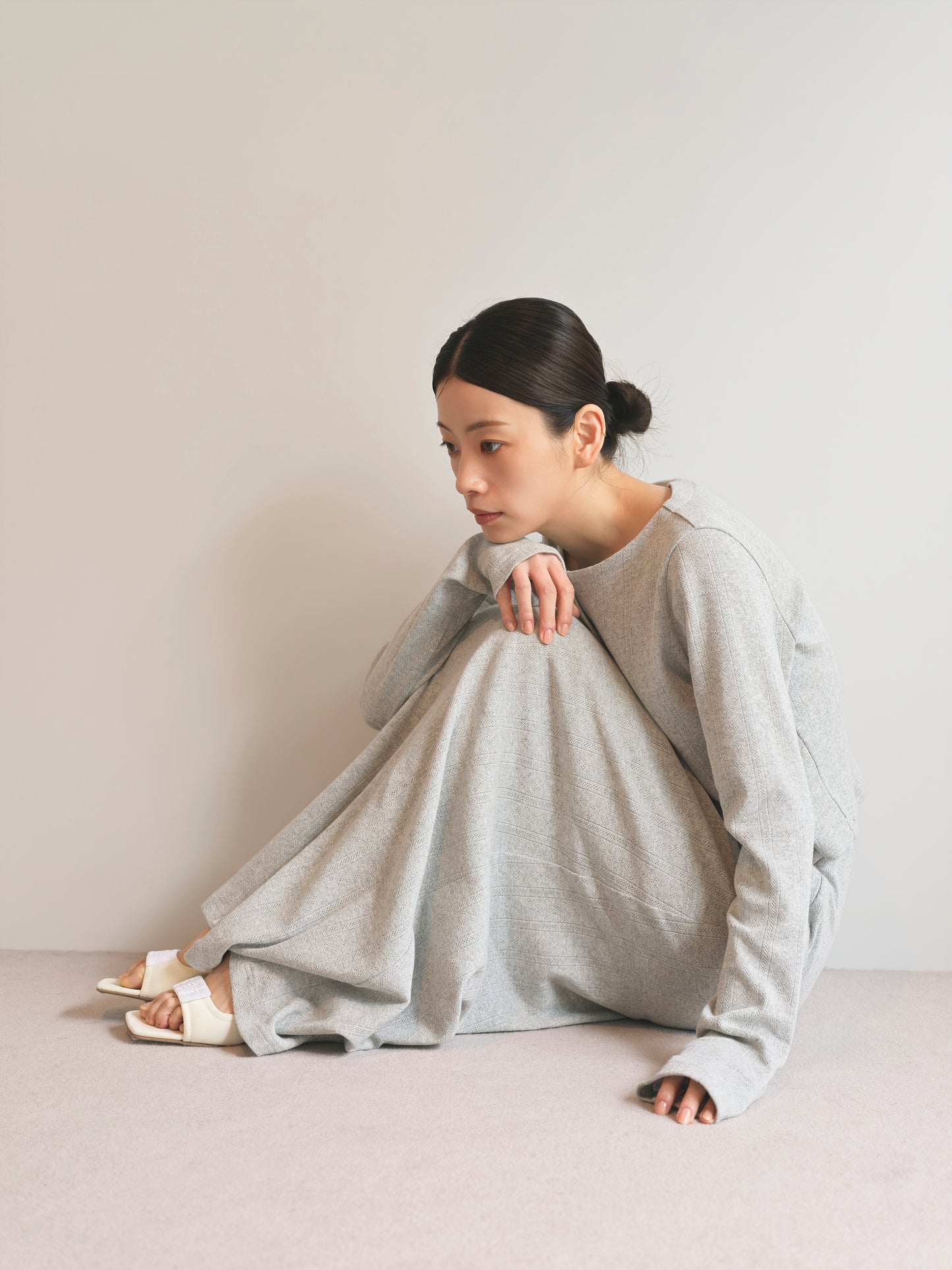 Eyelet Cotton I-Line Skirt-Gray-