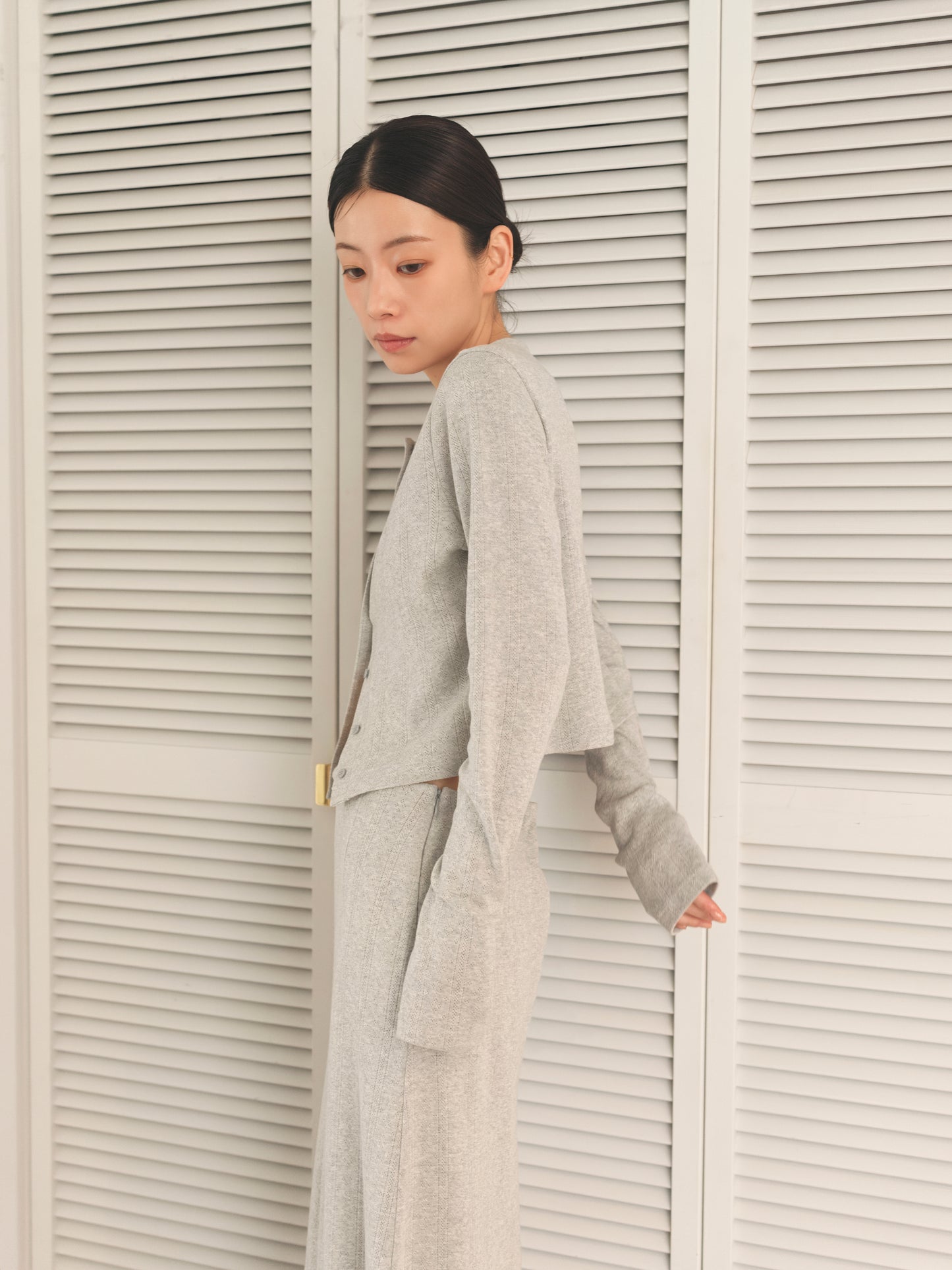 Eyelet Cotton Cardigan -Gray-