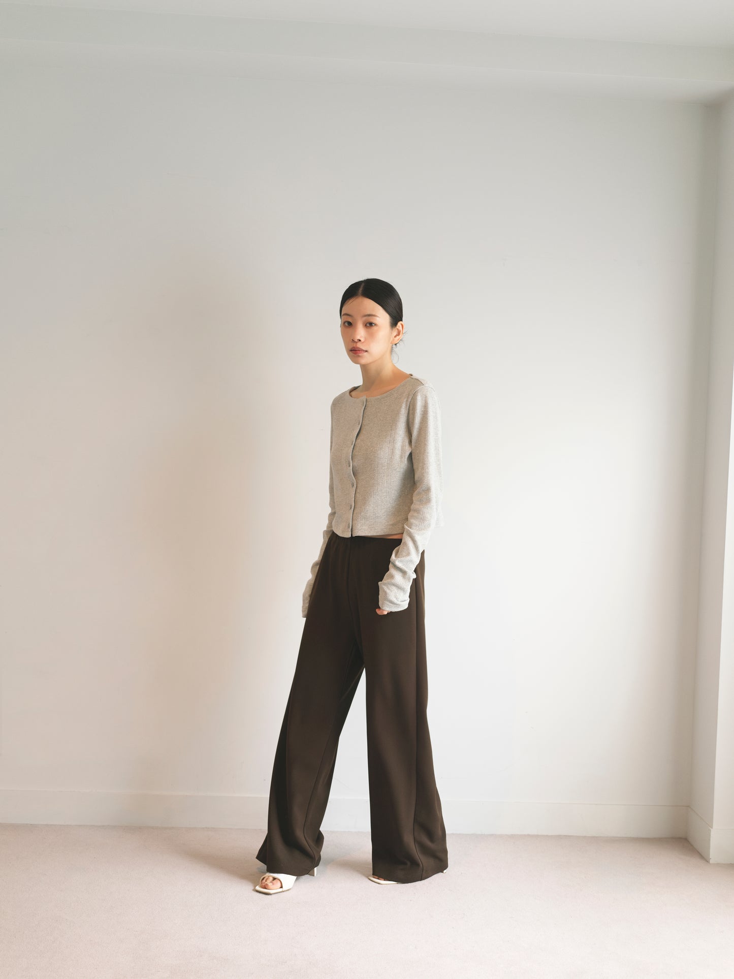 Georgette Jersey Easy Trousers-Brown-