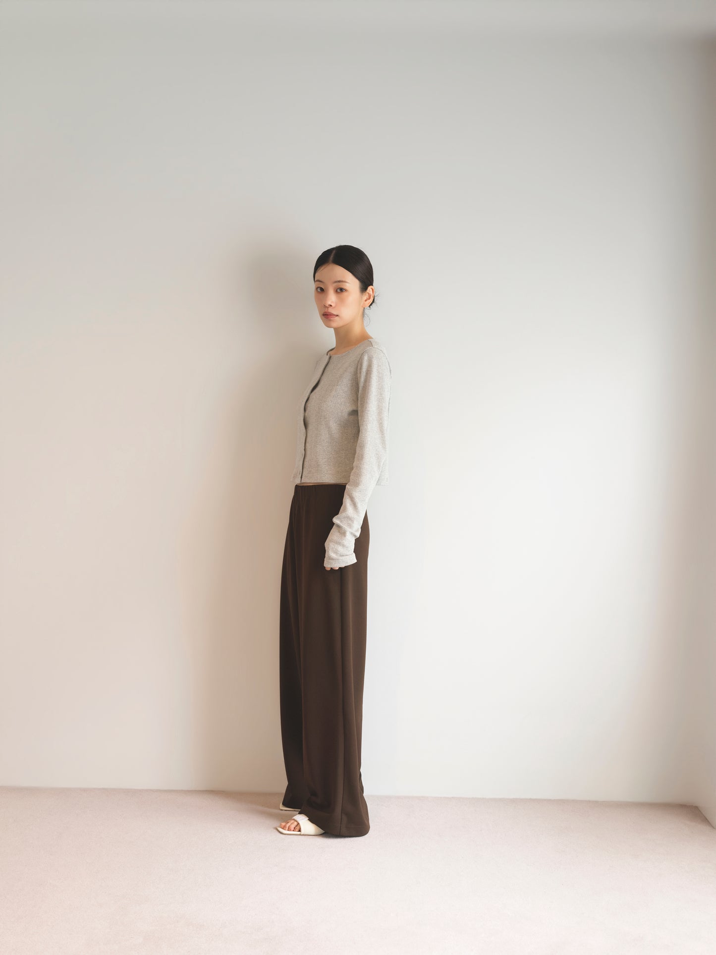 Georgette Jersey Easy Trousers-Brown-