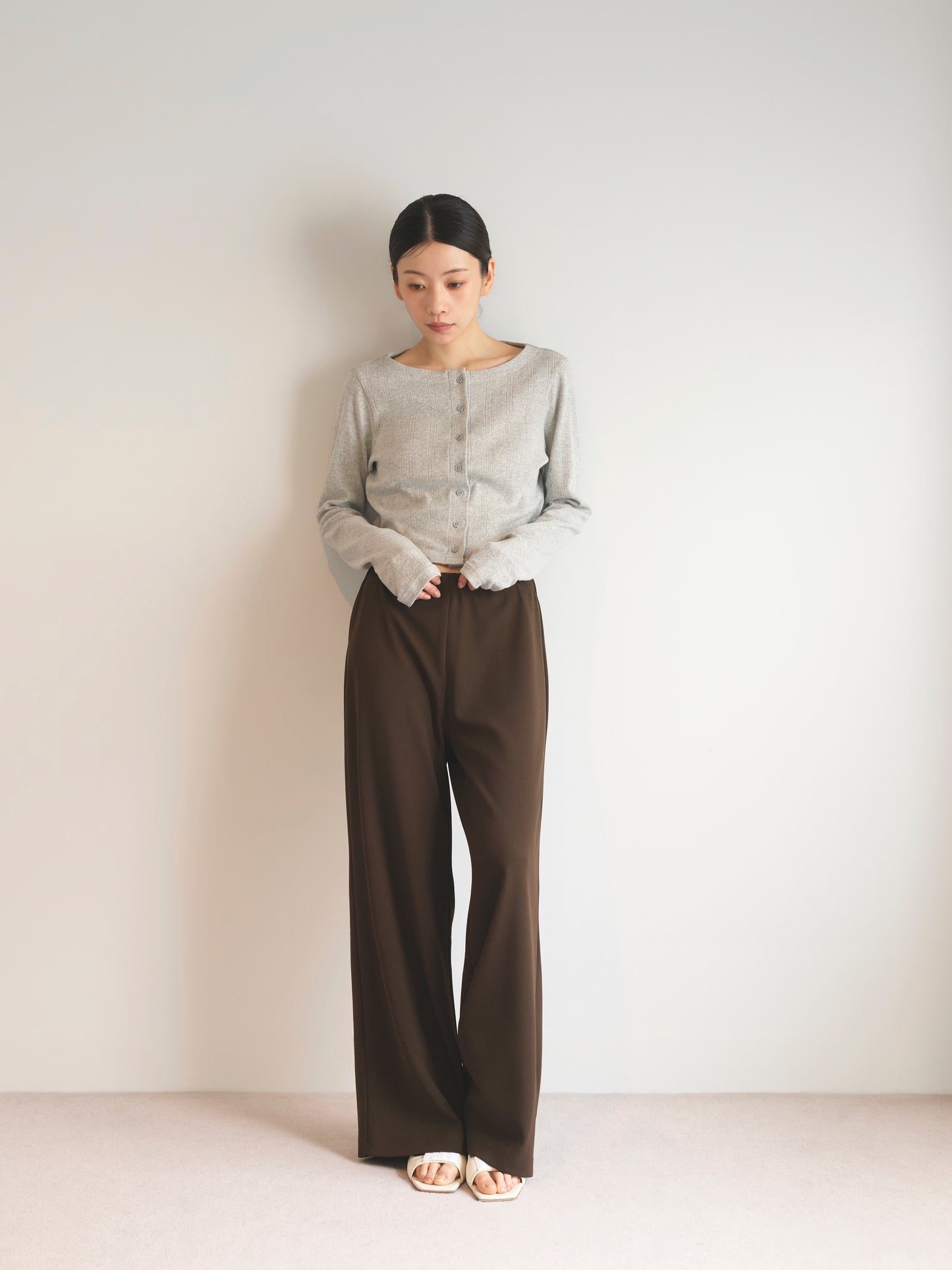 Georgette Jersey Easy Trousers-Brown-