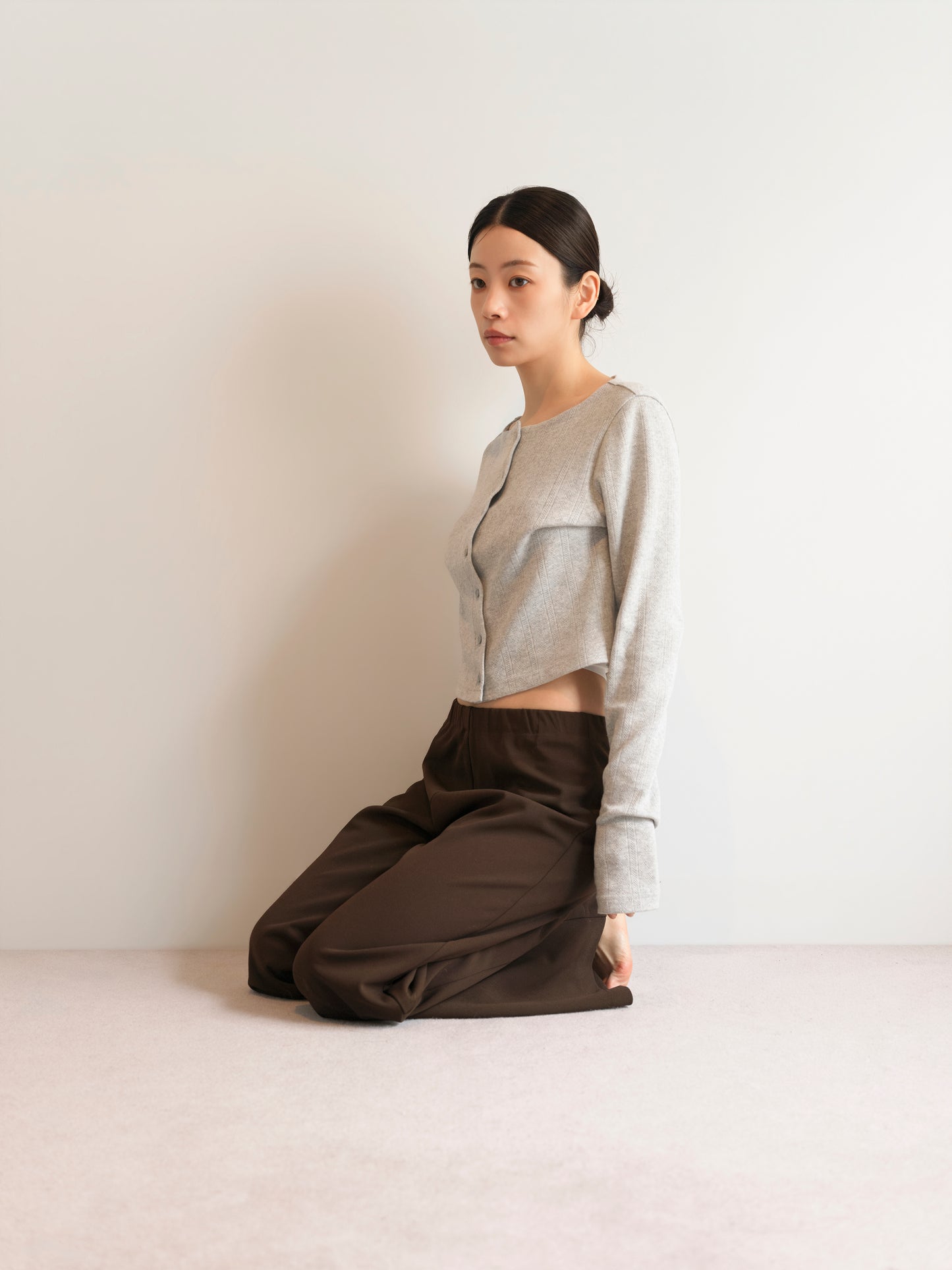 Eyelet Cotton Cardigan -Gray-