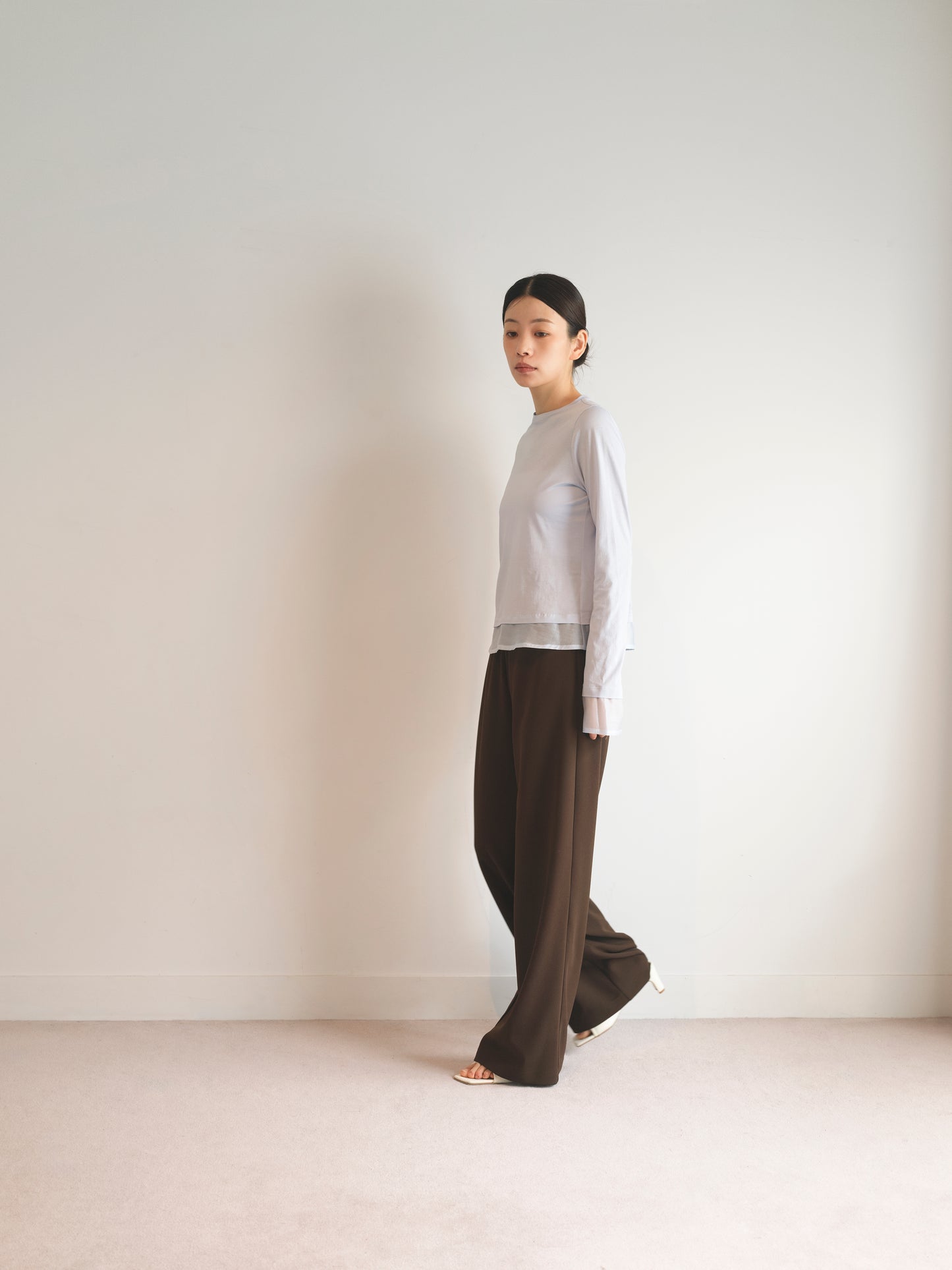 Georgette Jersey Easy Trousers-Brown-