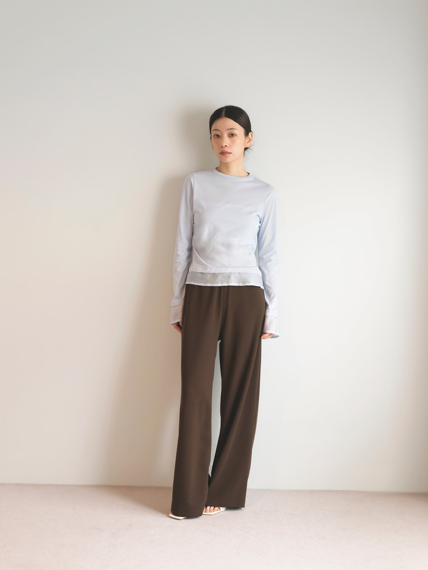 Georgette Jersey Easy Trousers-Brown-