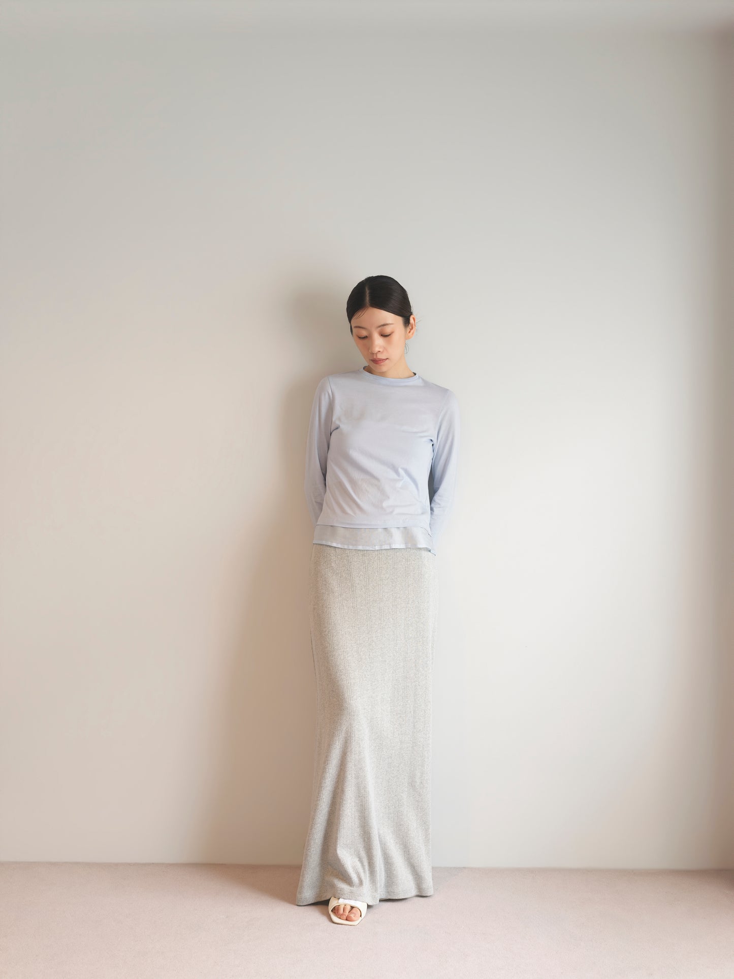 Eyelet Cotton I-Line Skirt-Gray-