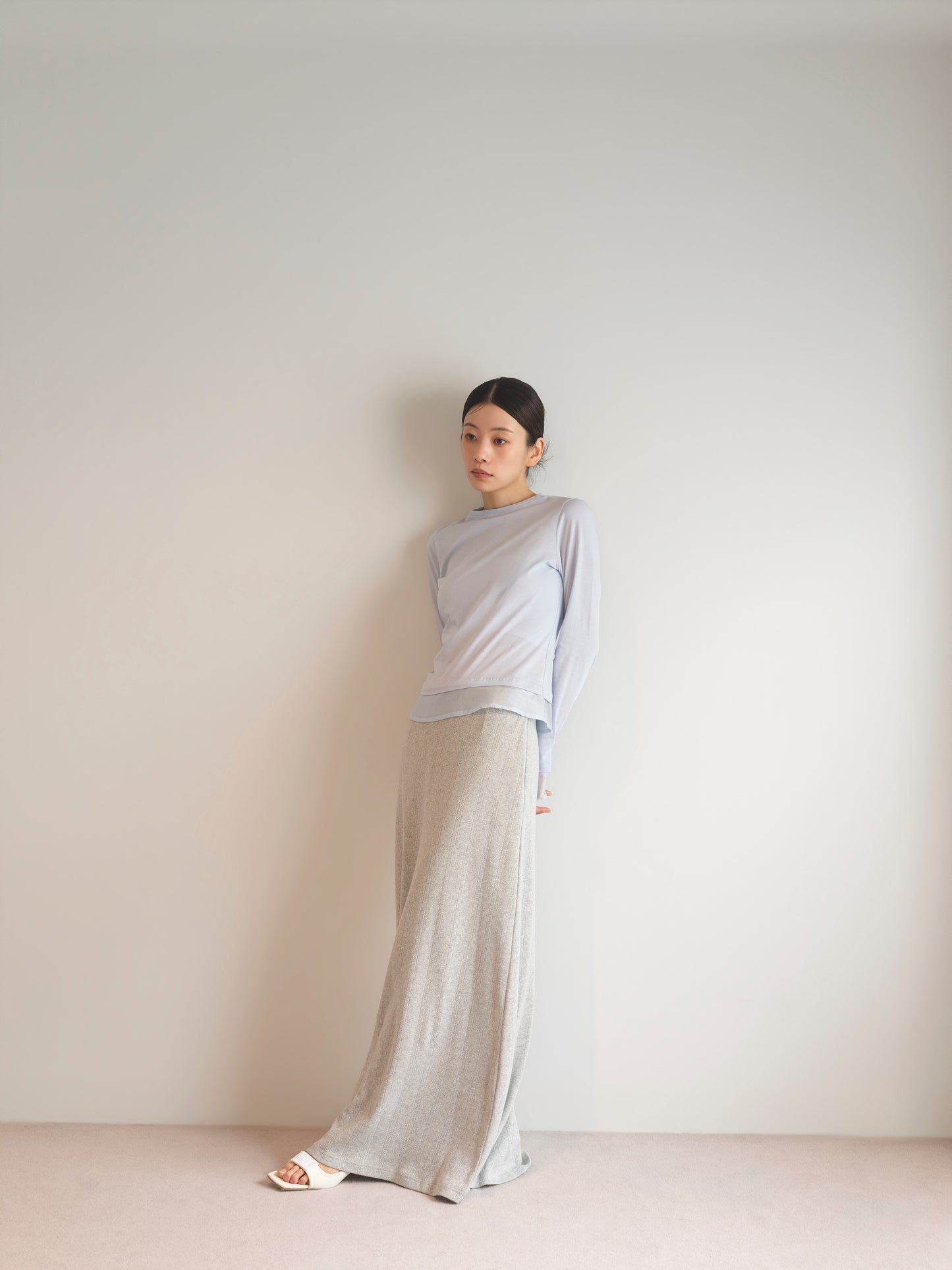 Eyelet Cotton I-Line Skirt-Gray-