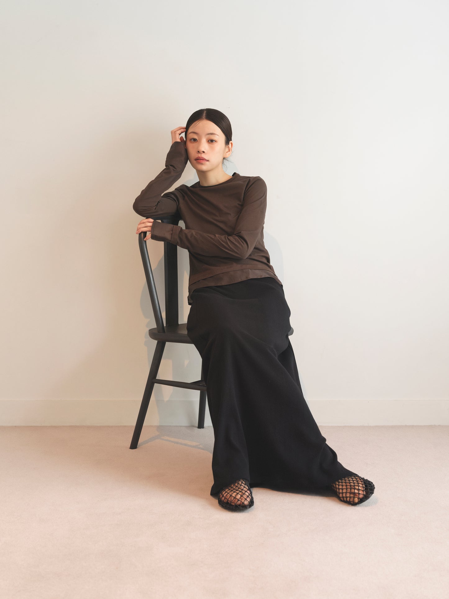 Eyelet Cotton I-Line Skirt-Black-