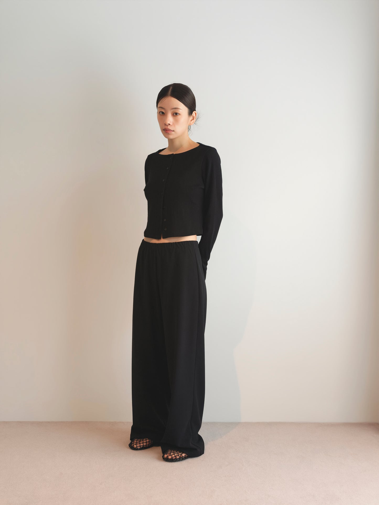 Georgette Jersey Easy Trousers-Black-
