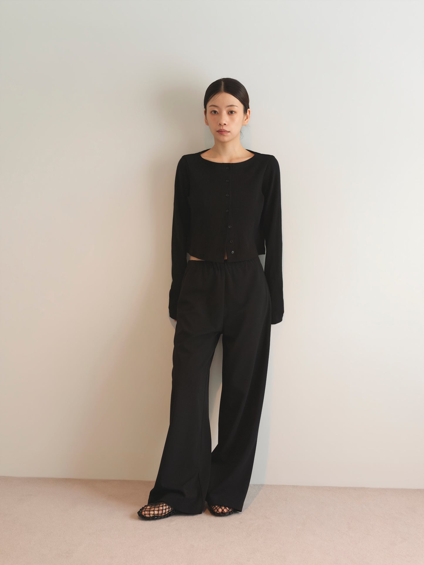 Georgette Jersey Easy Trousers-Black-