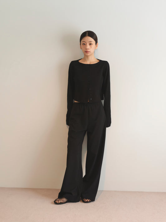 Georgette Jersey Easy Trousers-Black-