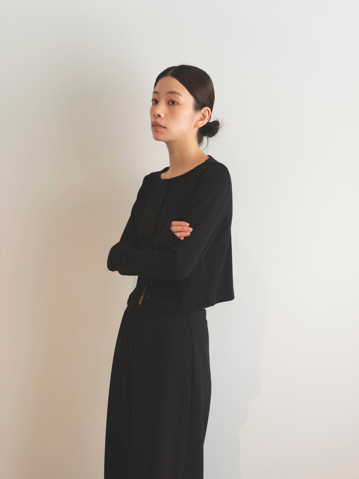 Eyelet Cotton Cardigan -Black-