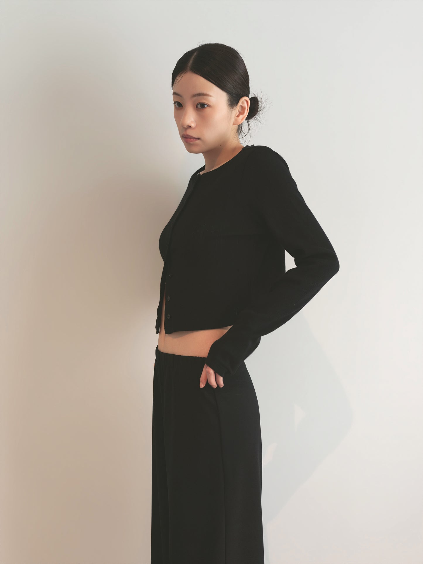 Eyelet Cotton Cardigan -Black-