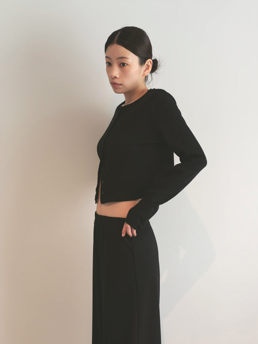 Eyelet Cotton Cardigan -Black-