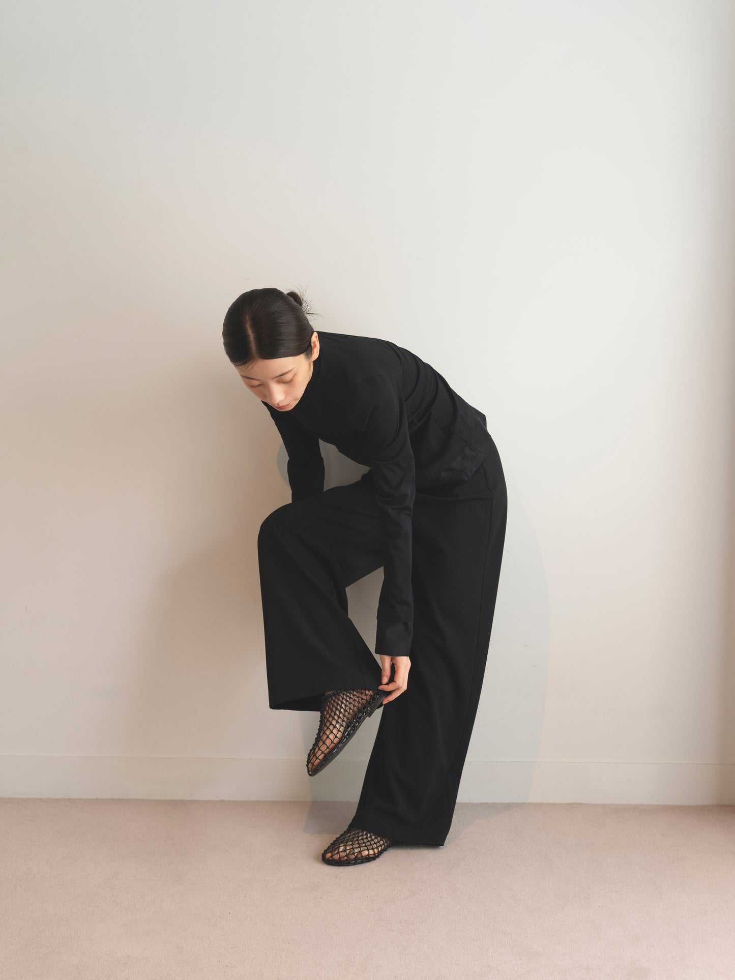 Georgette Jersey Easy Trousers-Black-
