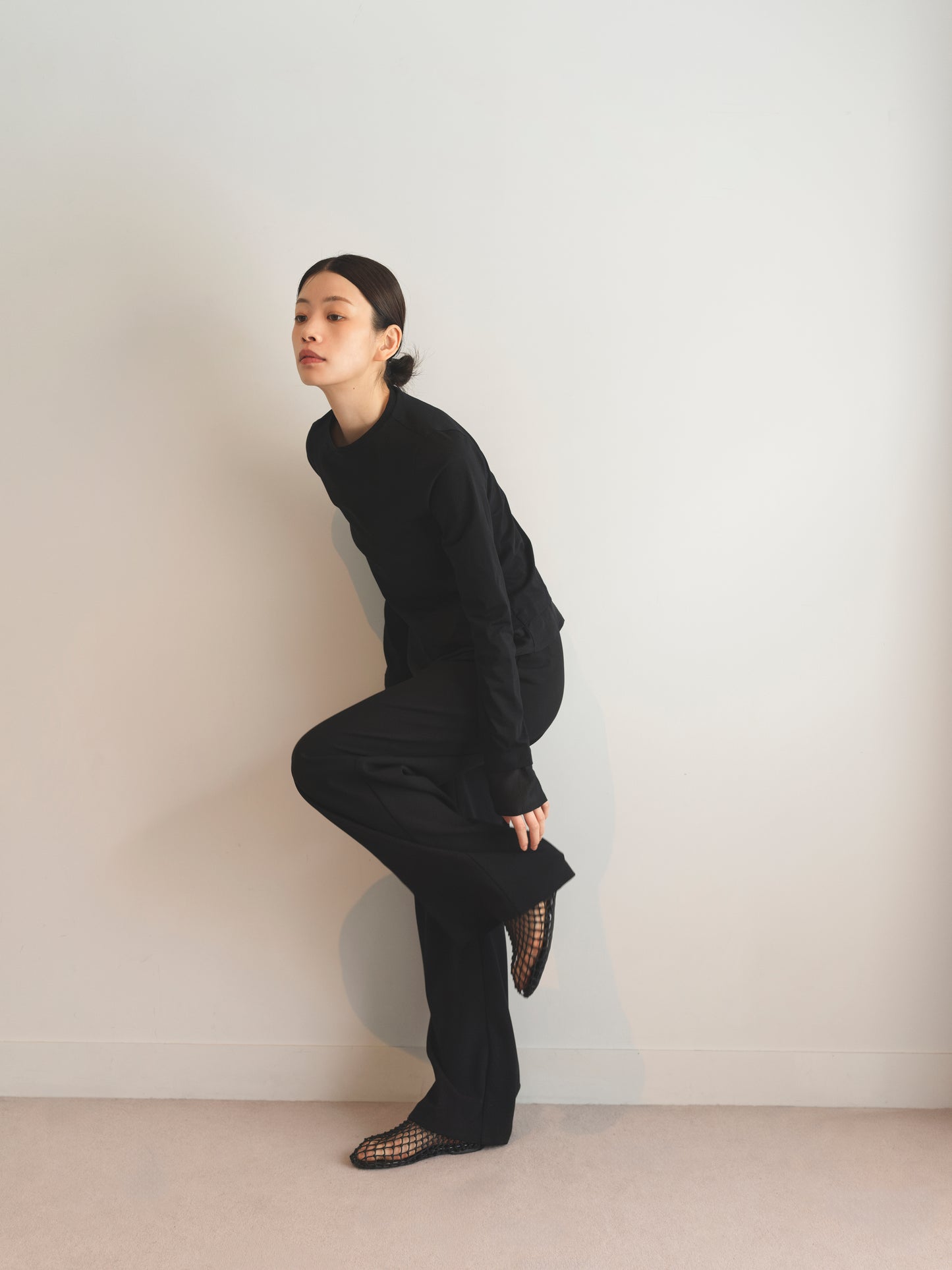 Georgette Jersey Easy Trousers-Black-