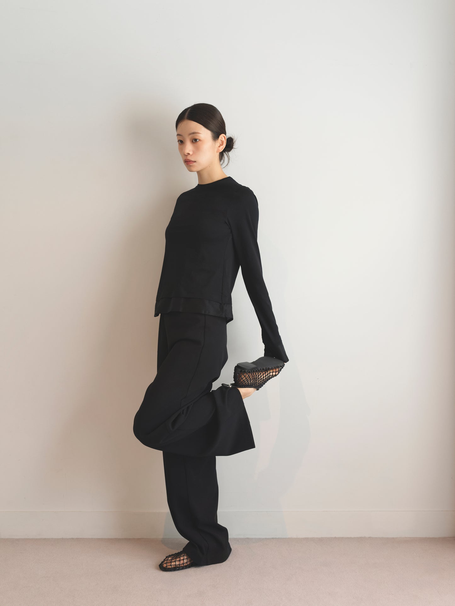 Georgette Jersey Easy Trousers-Black-