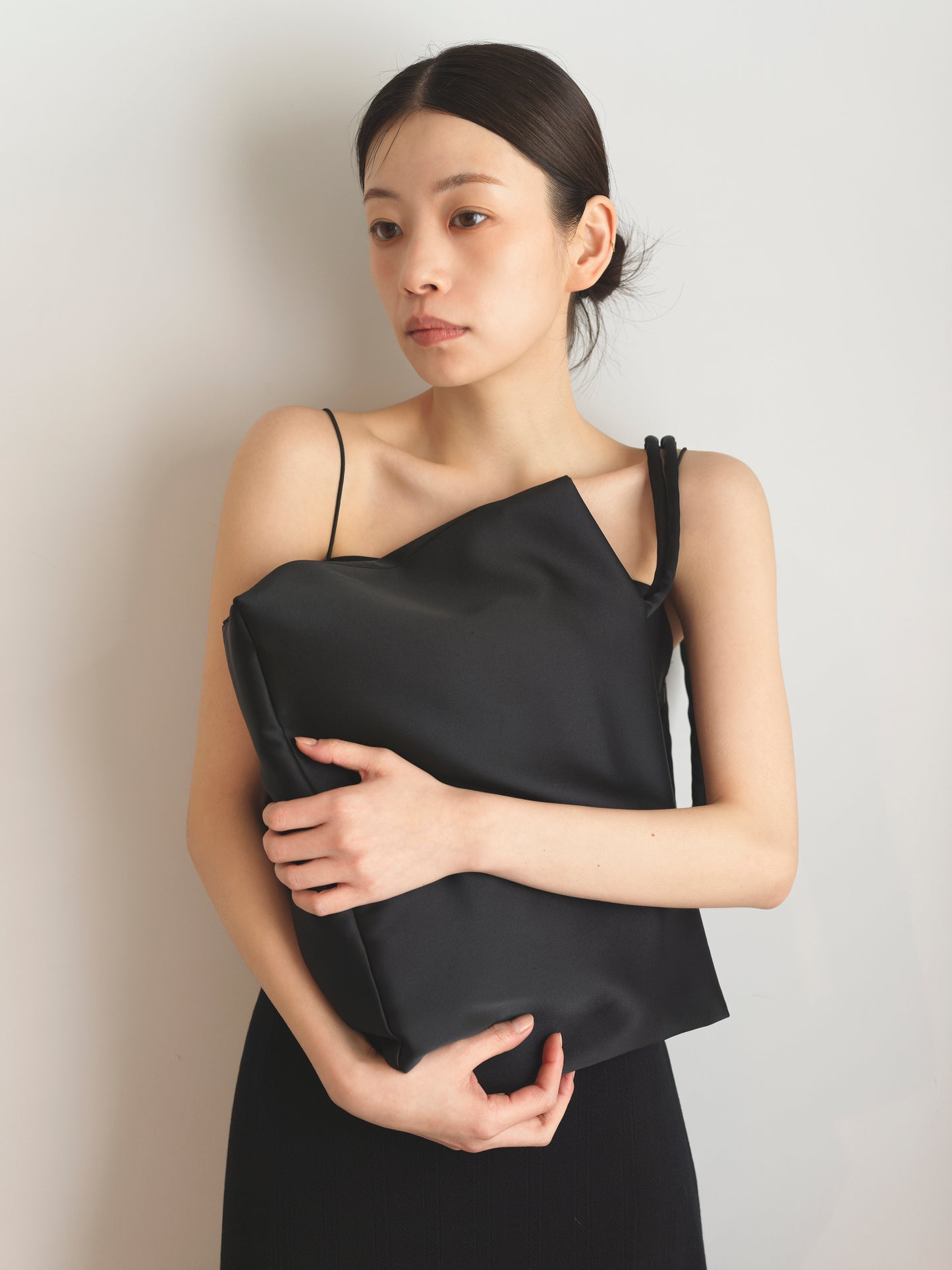 Satin Tote Bag -Black-