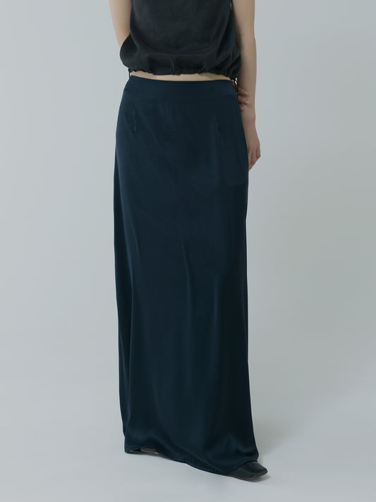 satin ankle-length skirt-NAVY