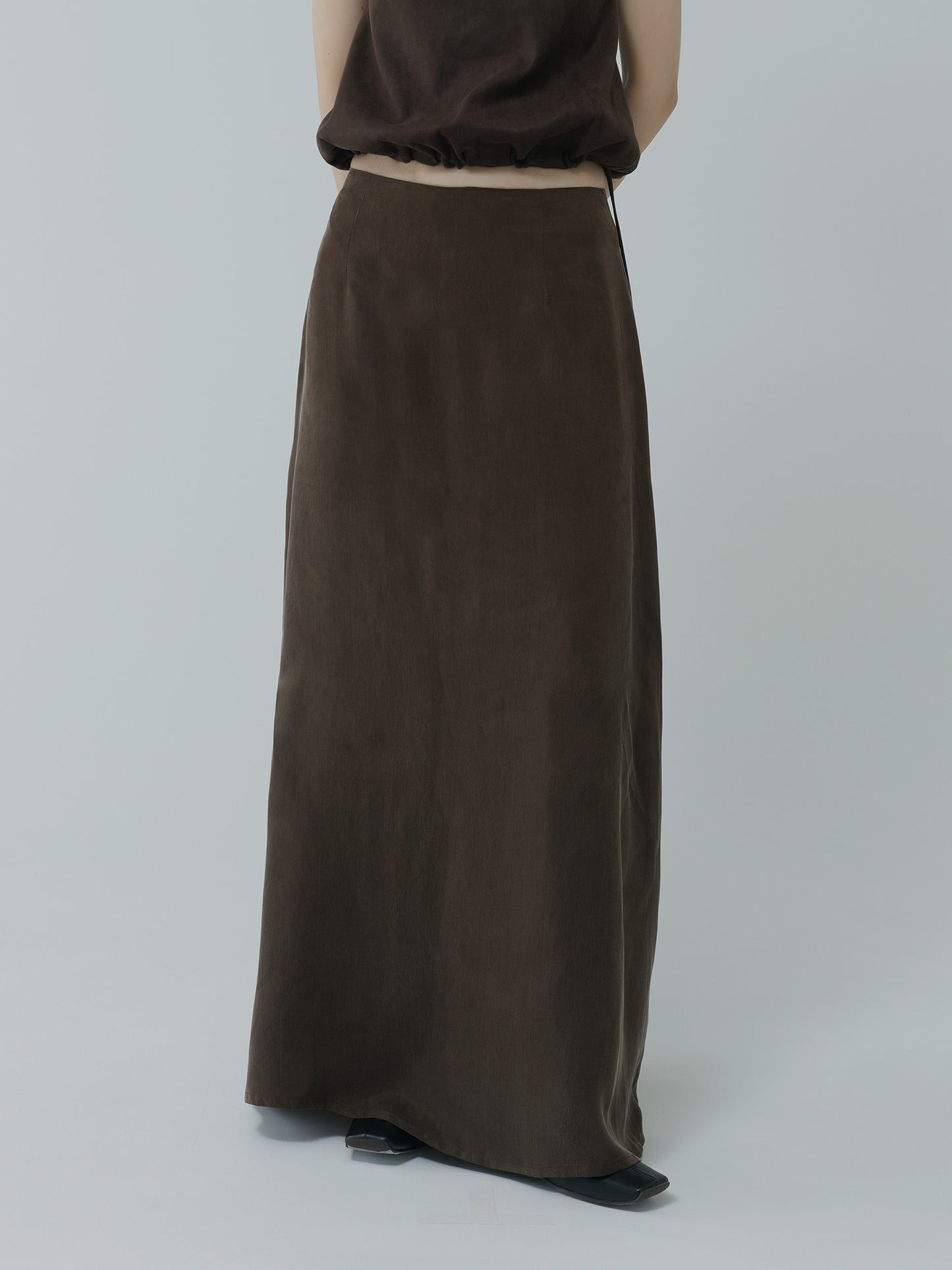 satin ankle-length skirt-BROWN